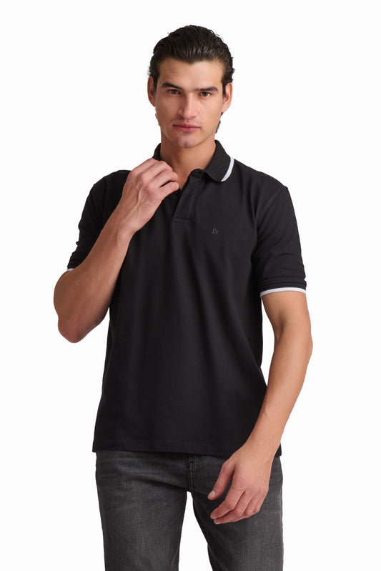 Men’s Black Cotton Polo Shirt with Contrast Trim