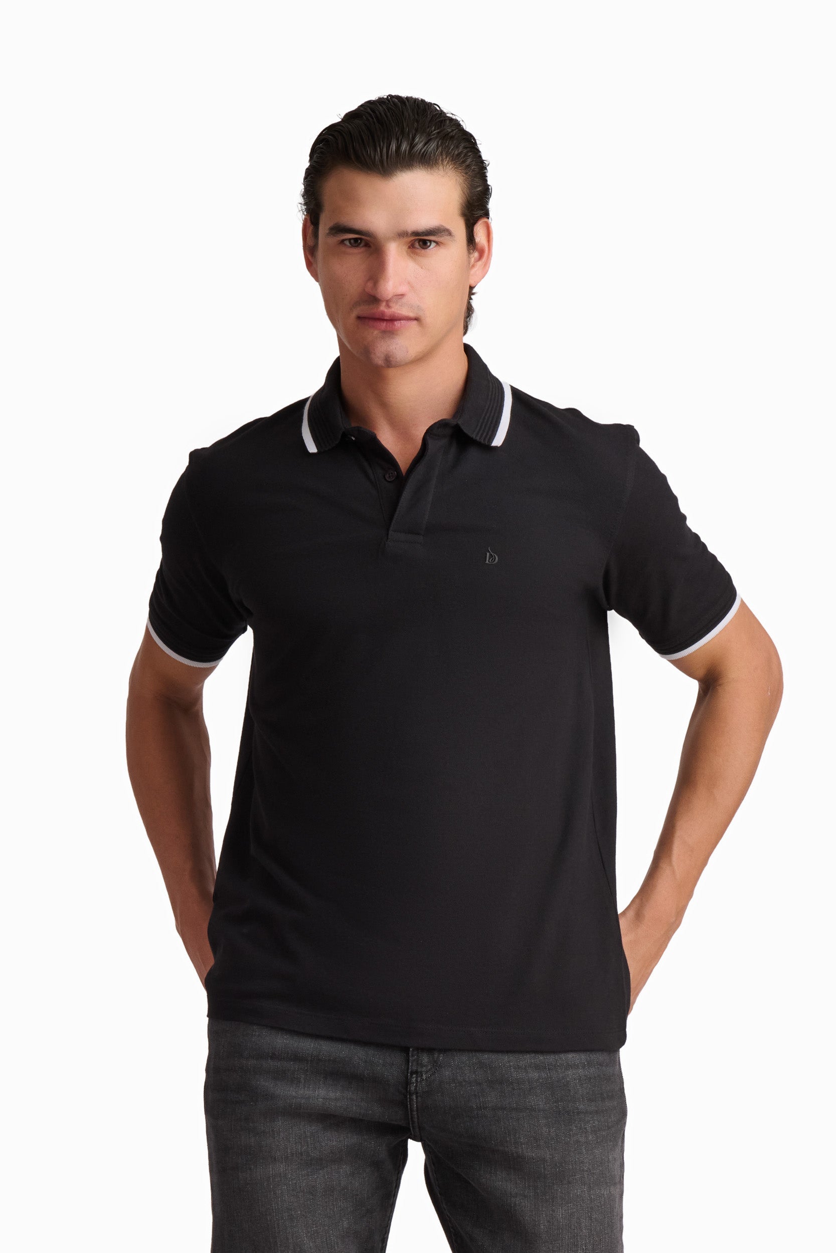 Men’s Black Cotton Polo Shirt with Contrast Trim