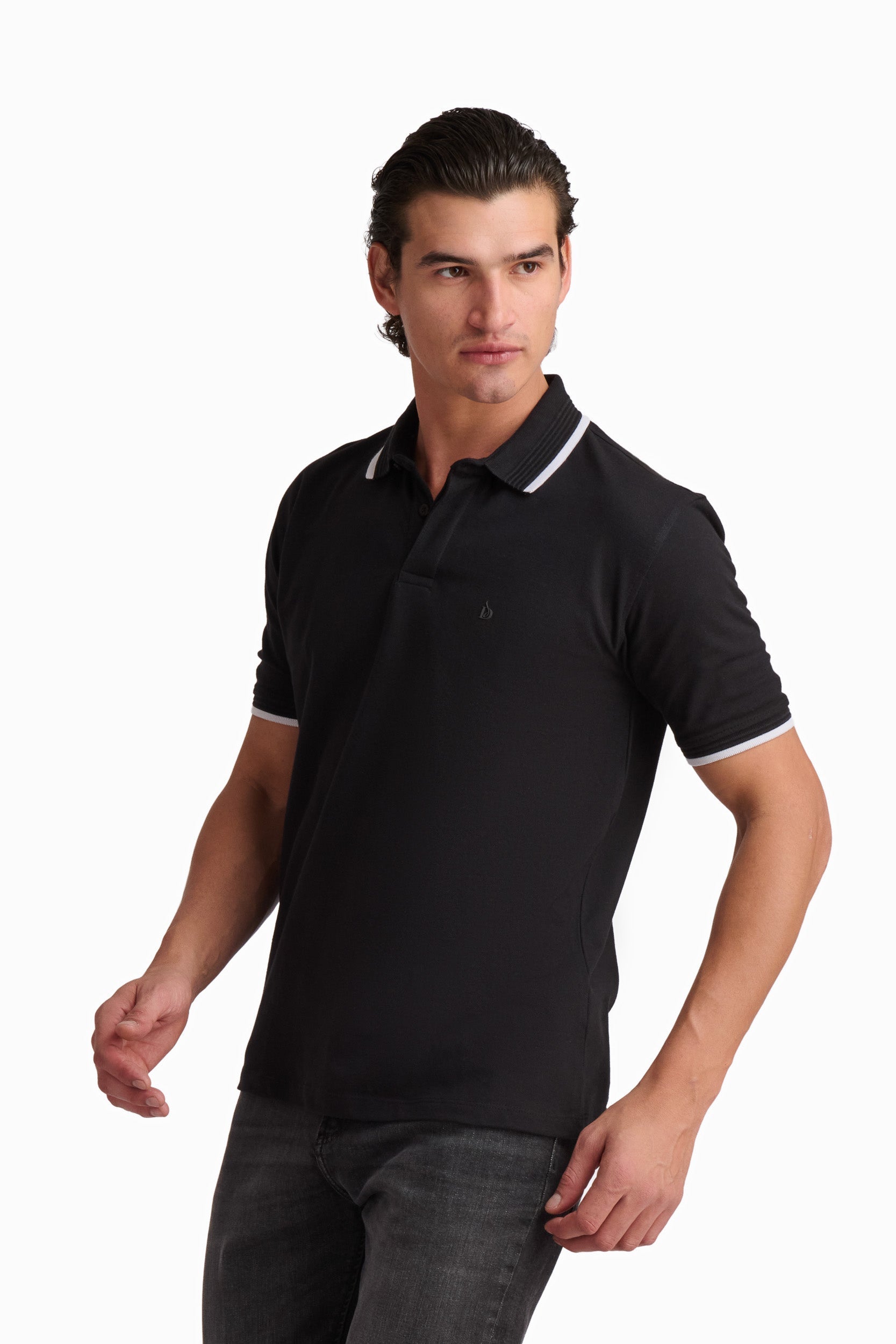 Men’s Black Cotton Polo Shirt with Contrast Trim