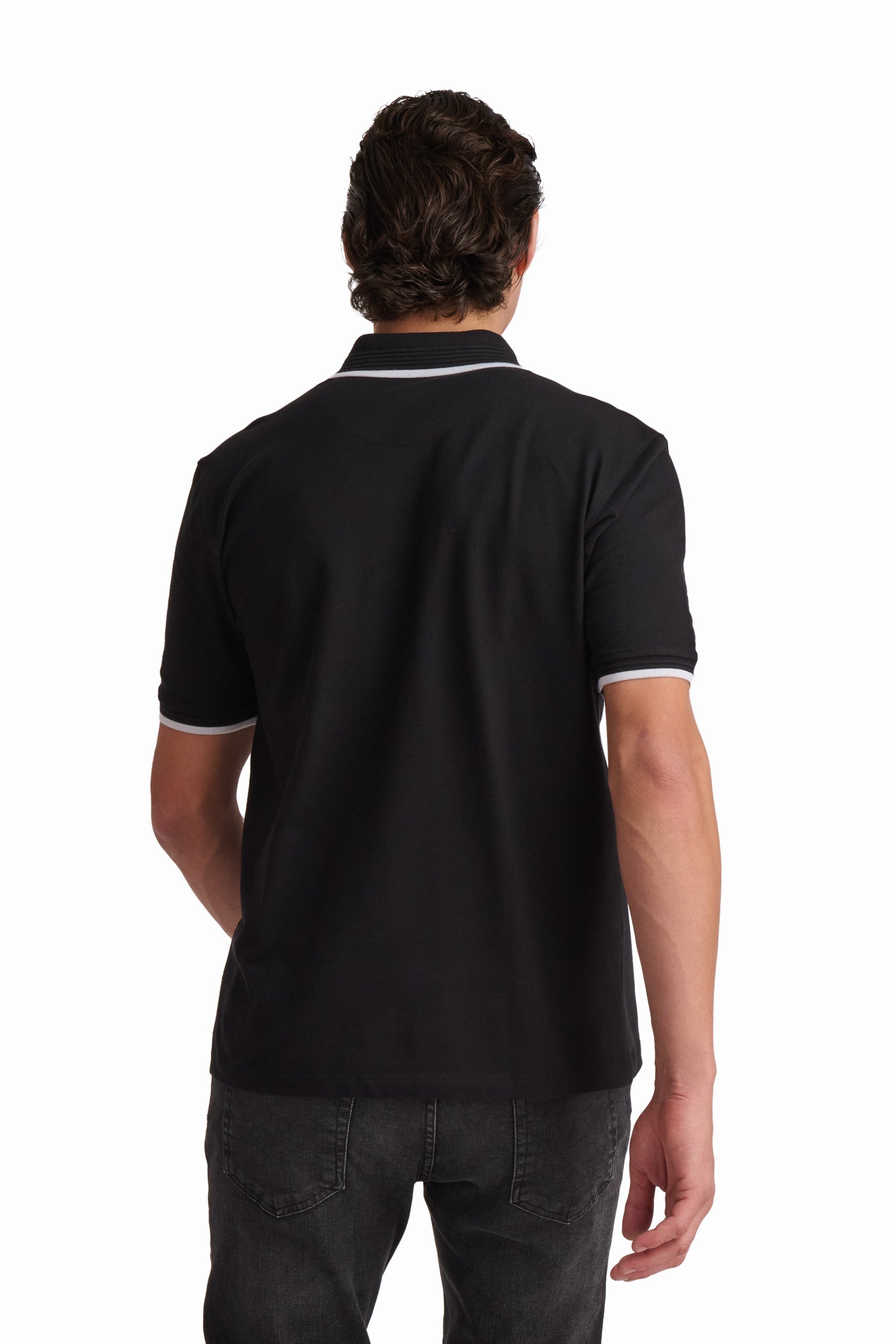 Men’s Black Cotton Polo Shirt with Contrast Trim
