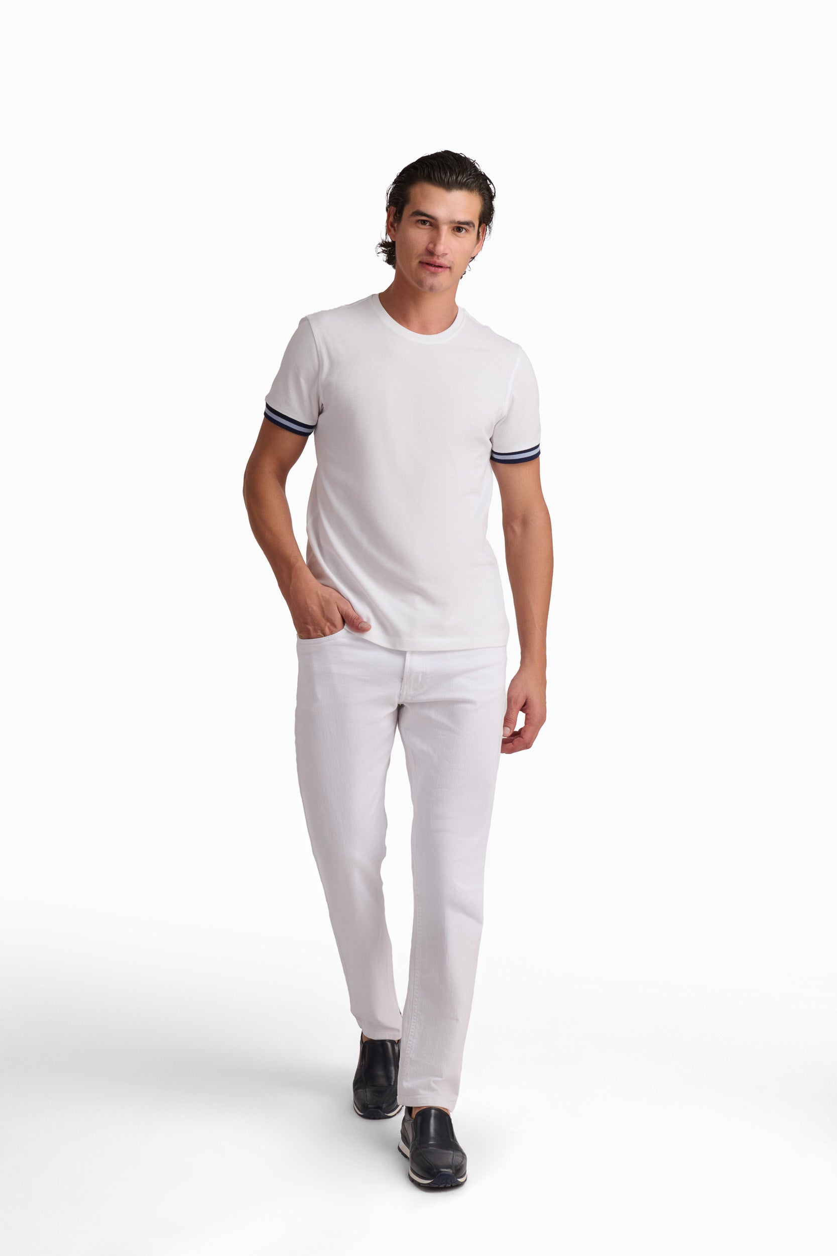 White Contrast Trim Cotton T-Shirt