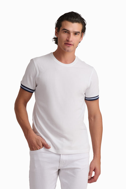 White Contrast Trim Cotton T-Shirt