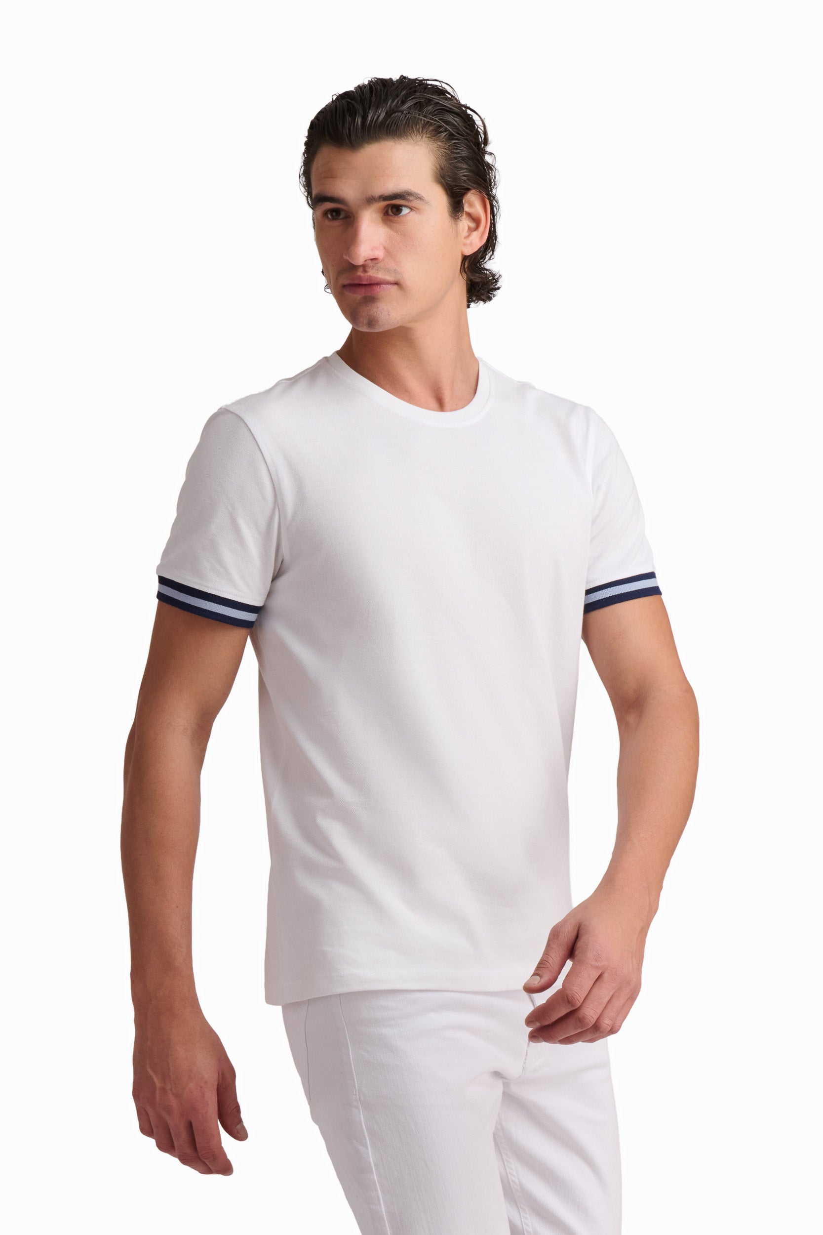 White Contrast Trim Cotton T-Shirt