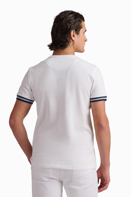 White Contrast Trim Cotton T-Shirt