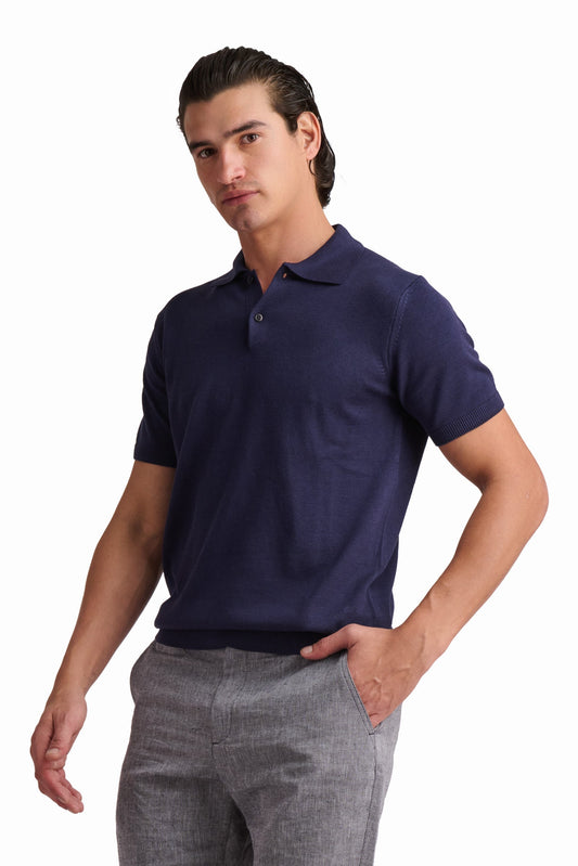 Navy Cotton-Modal Polo Shirt