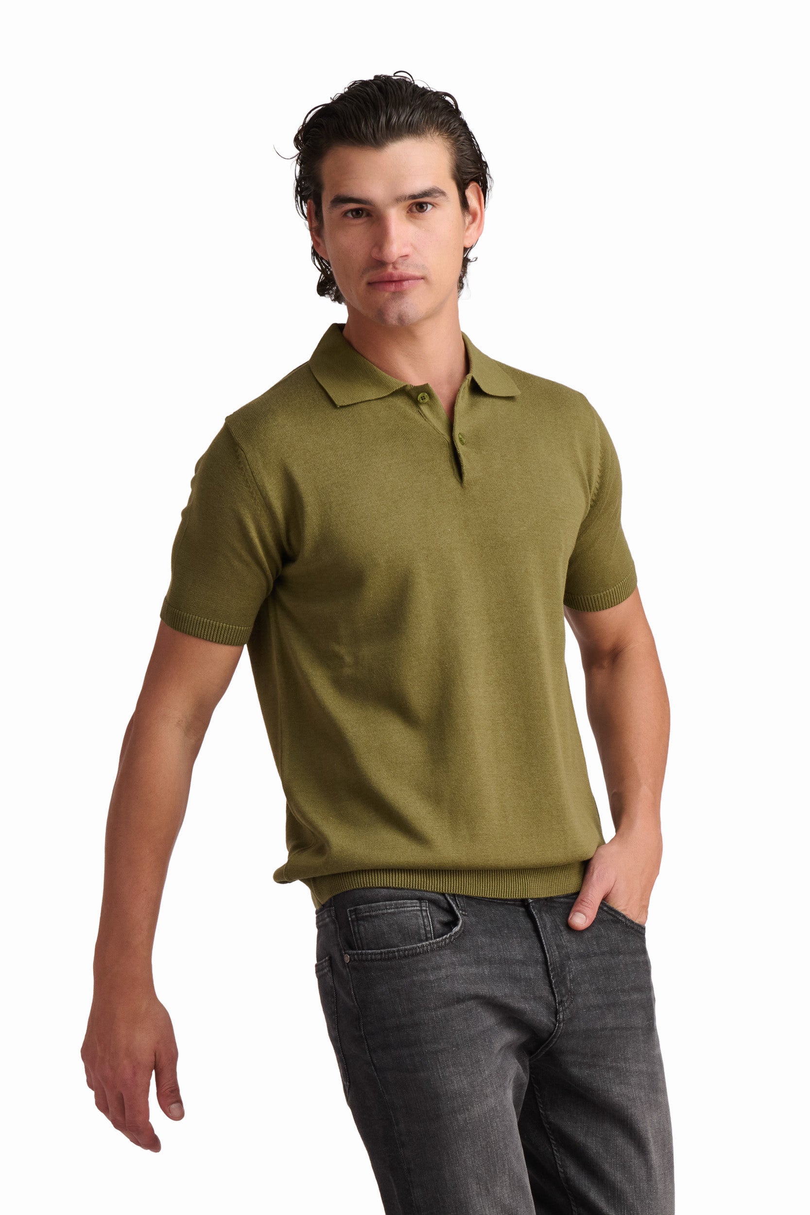Men’s Moss Green Textured Polo Shirt