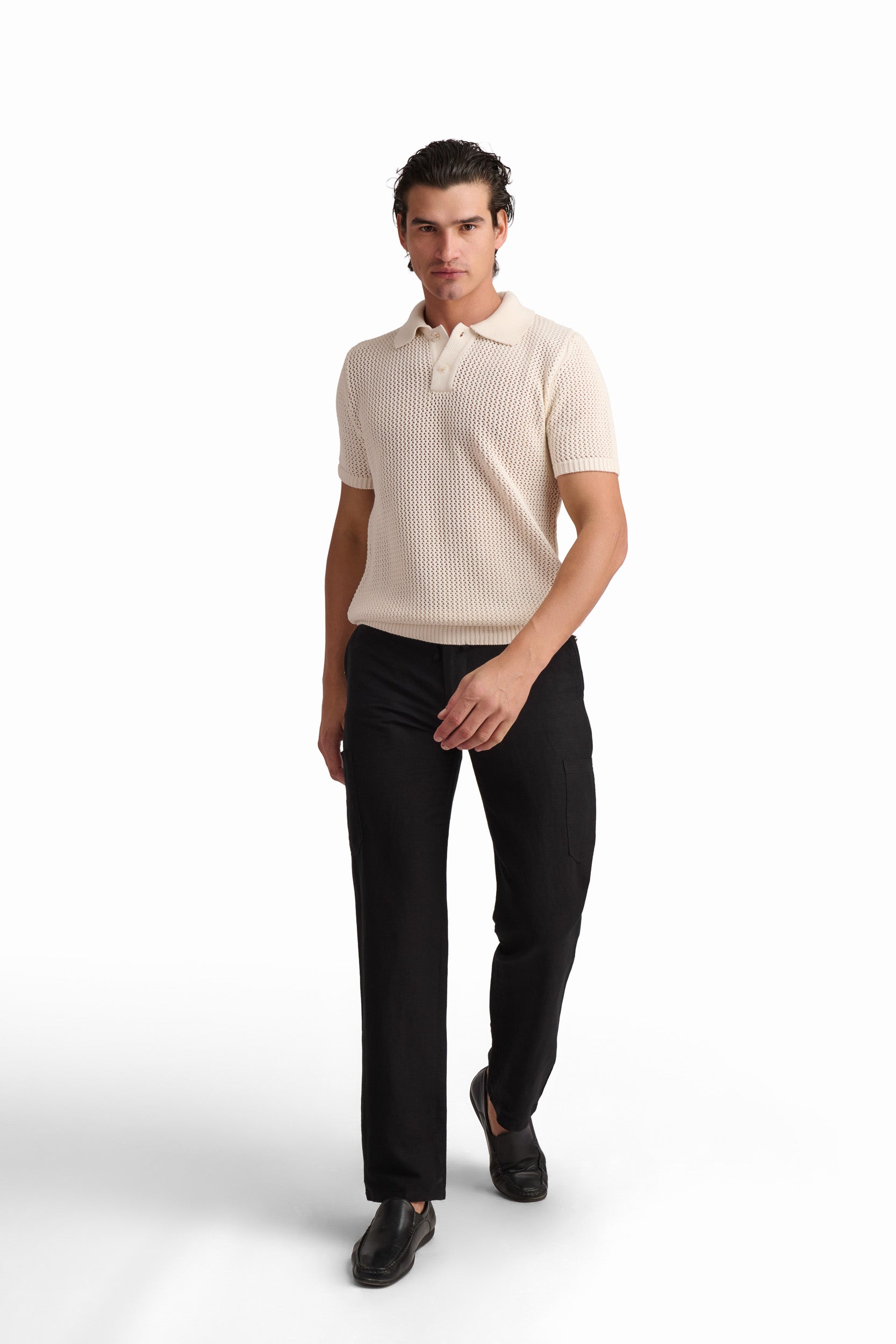 Men’s Grey Melange Textured Knit Polo
