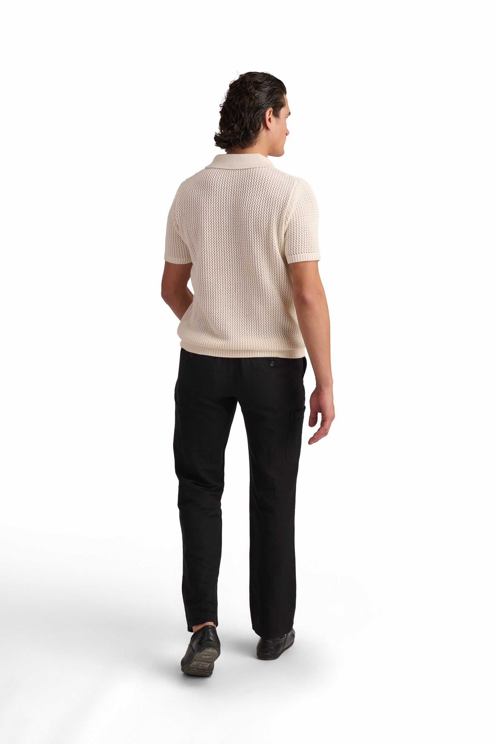 Men’s Grey Melange Textured Knit Polo