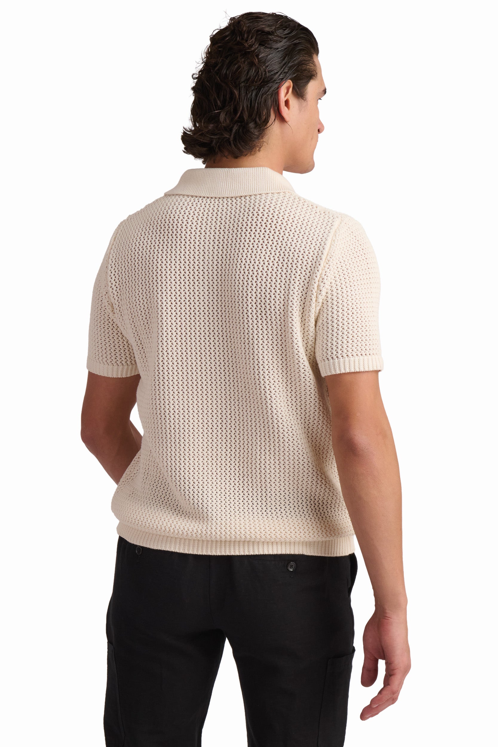 Men’s Grey Melange Textured Knit Polo