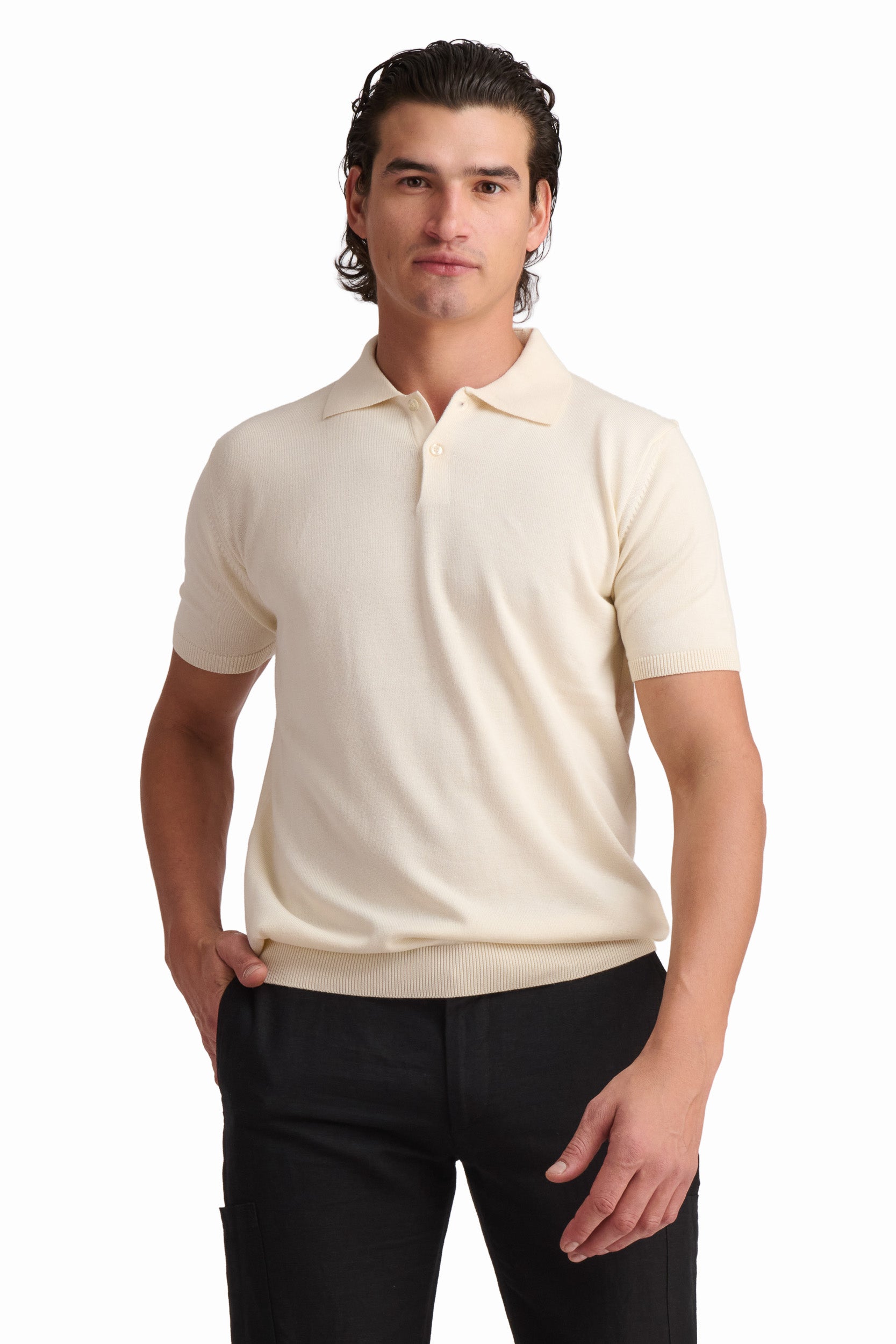Men’s Grey Melange Textured Knit Polo