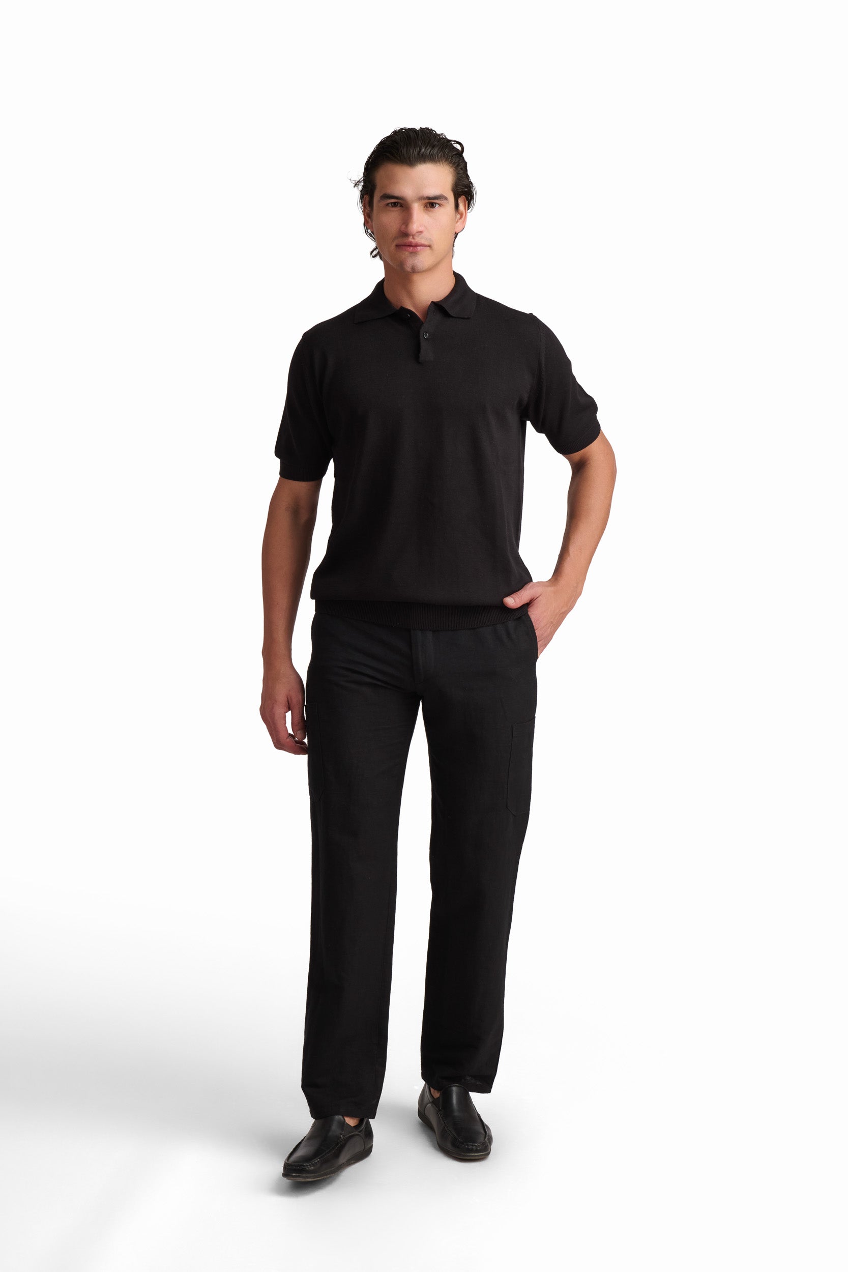 Jet Black Cotton-Modal Polo