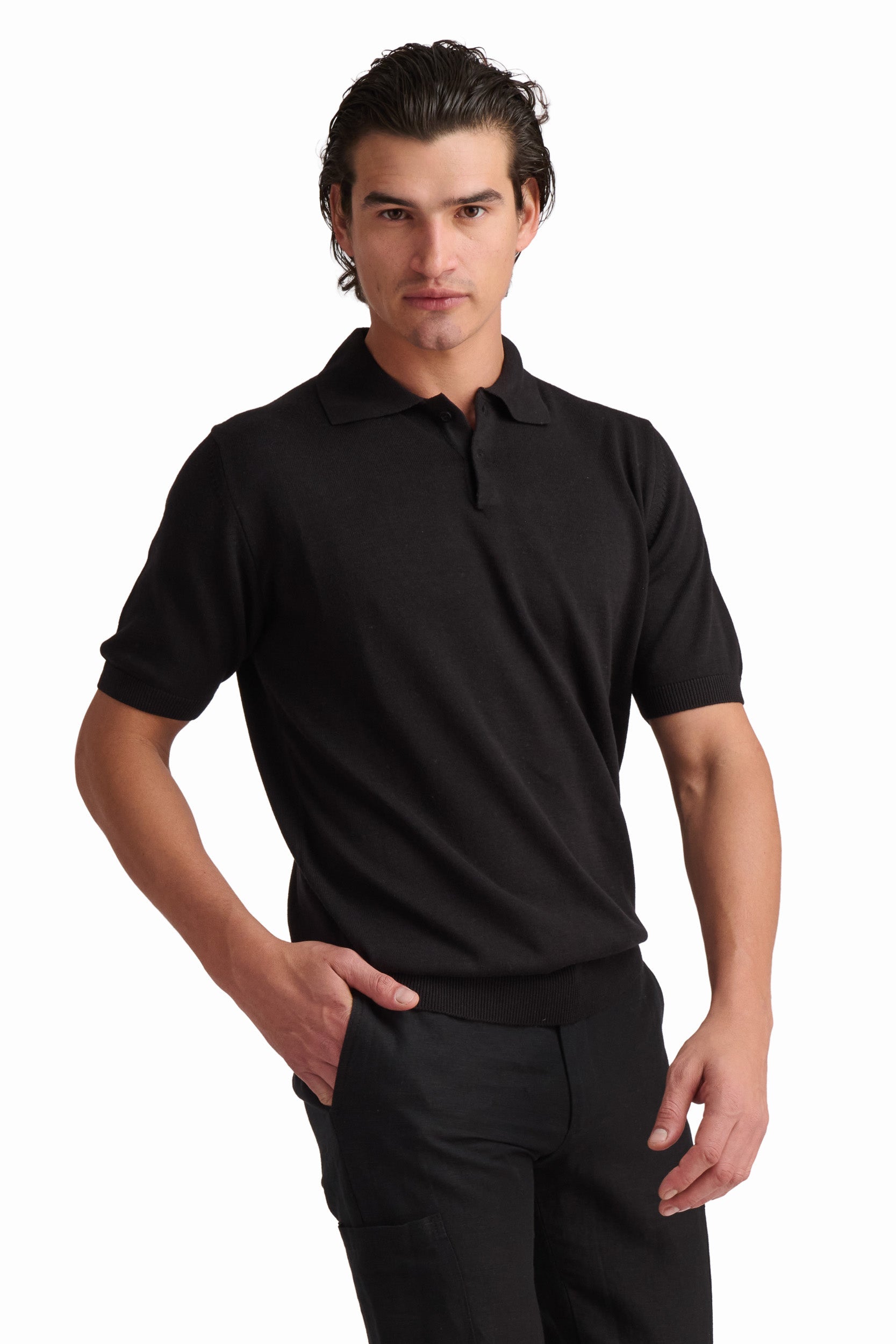 Jet Black Cotton-Modal Polo