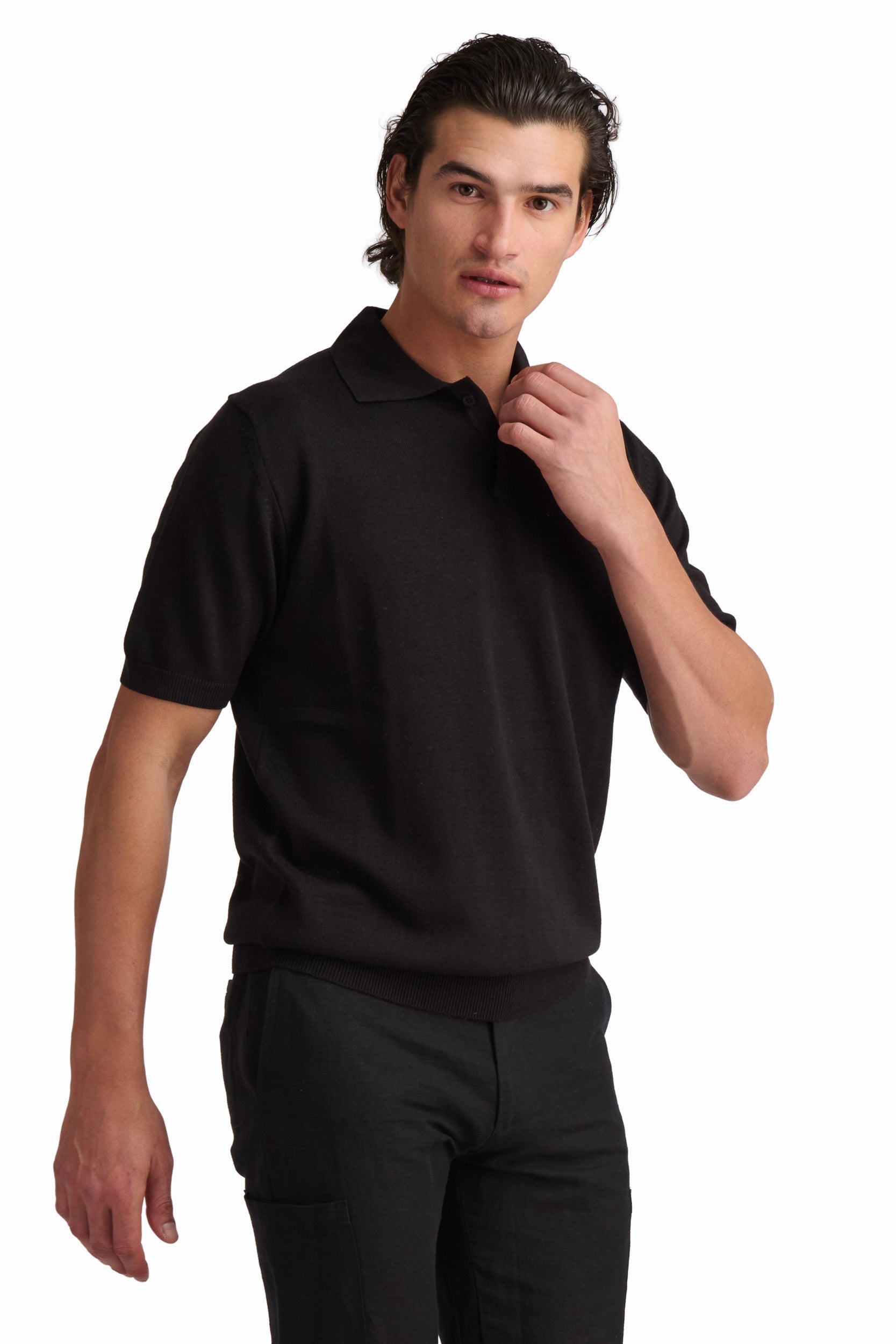 Jet Black Cotton-Modal Polo