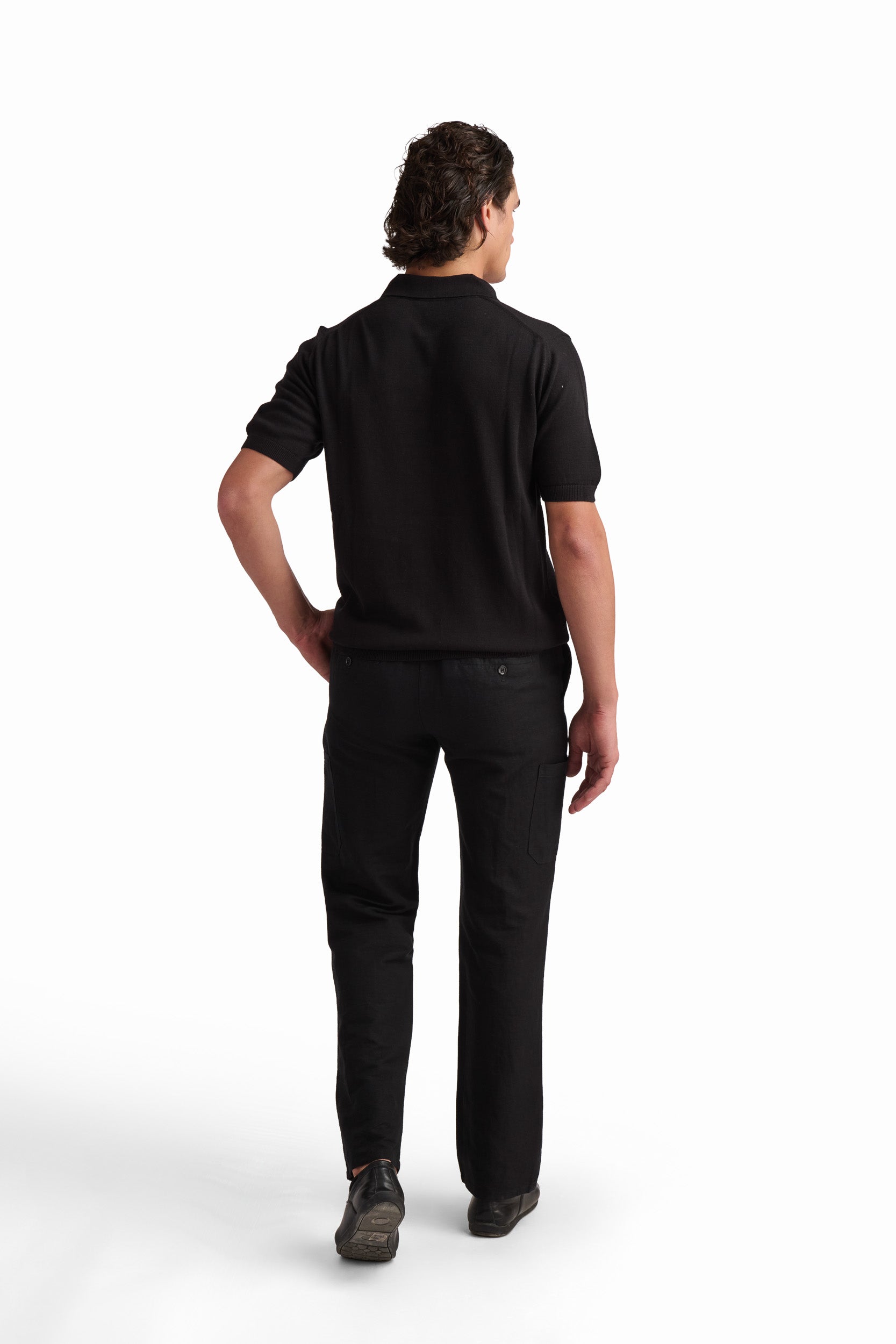 Jet Black Cotton-Modal Polo