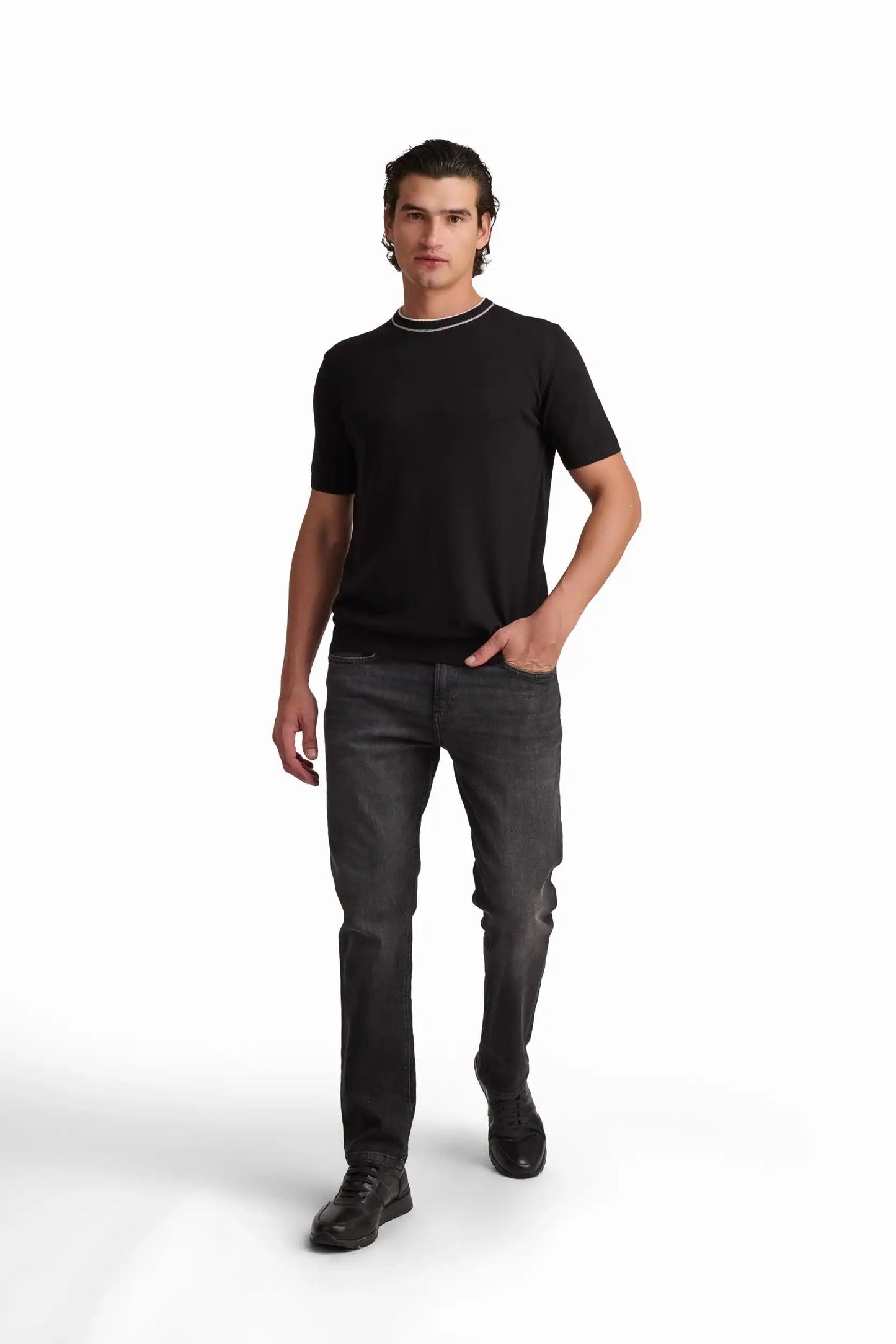Jet Black Cotton-Modal T-Shirt