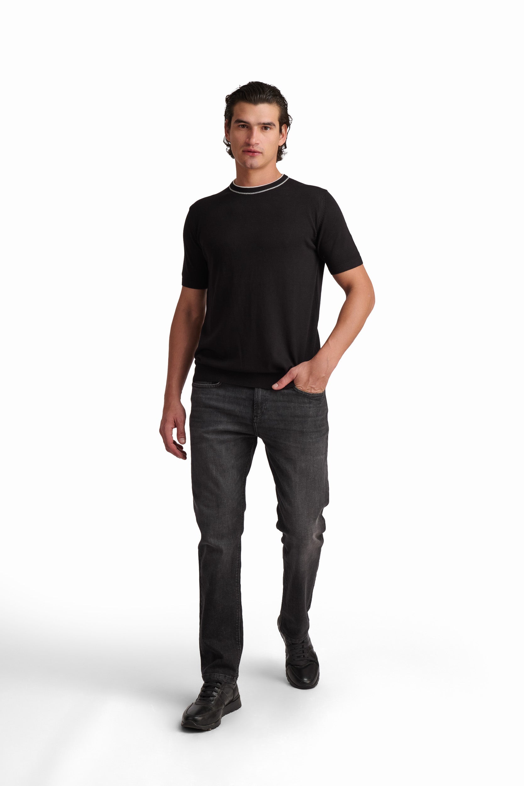 Jet Black Cotton-Modal T-Shirt