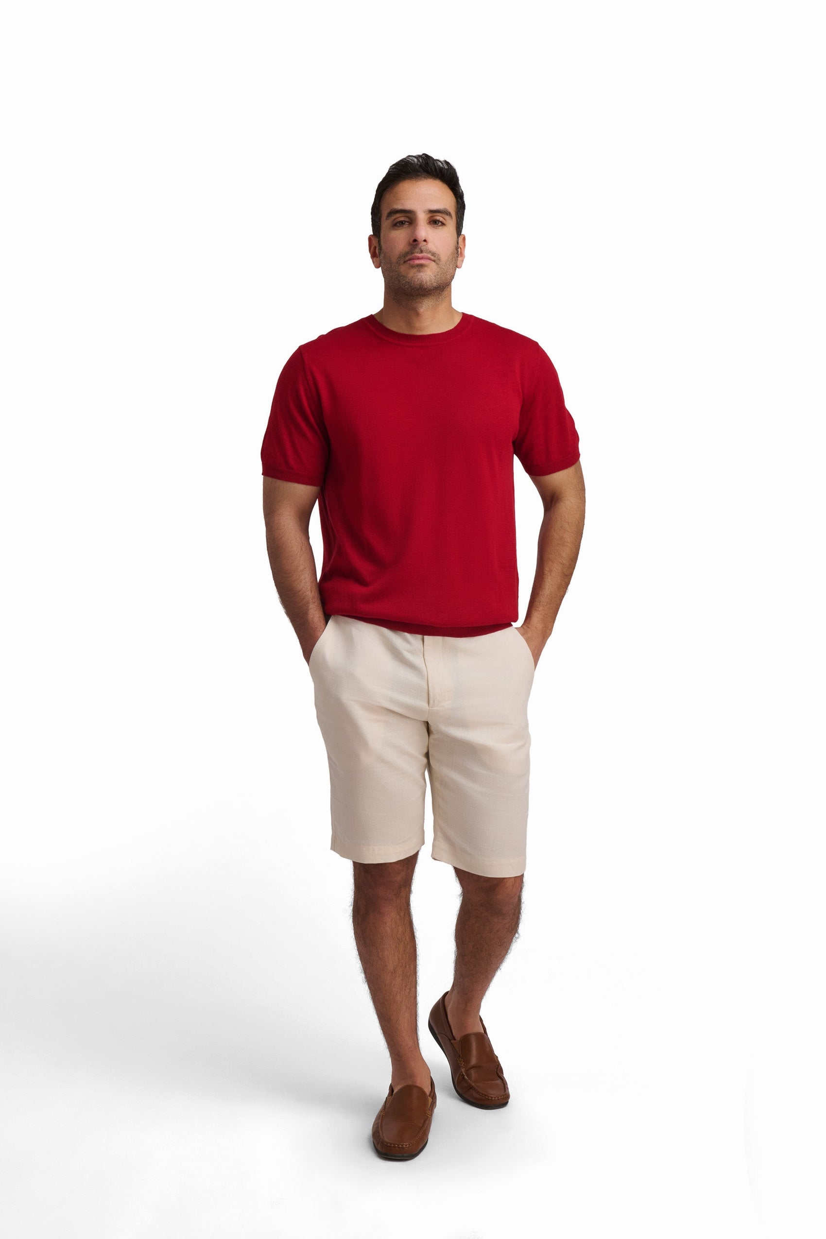 Crimson Linen-Blend T-Shirt