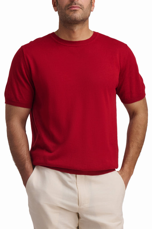 Crimson Linen-Blend T-Shirt