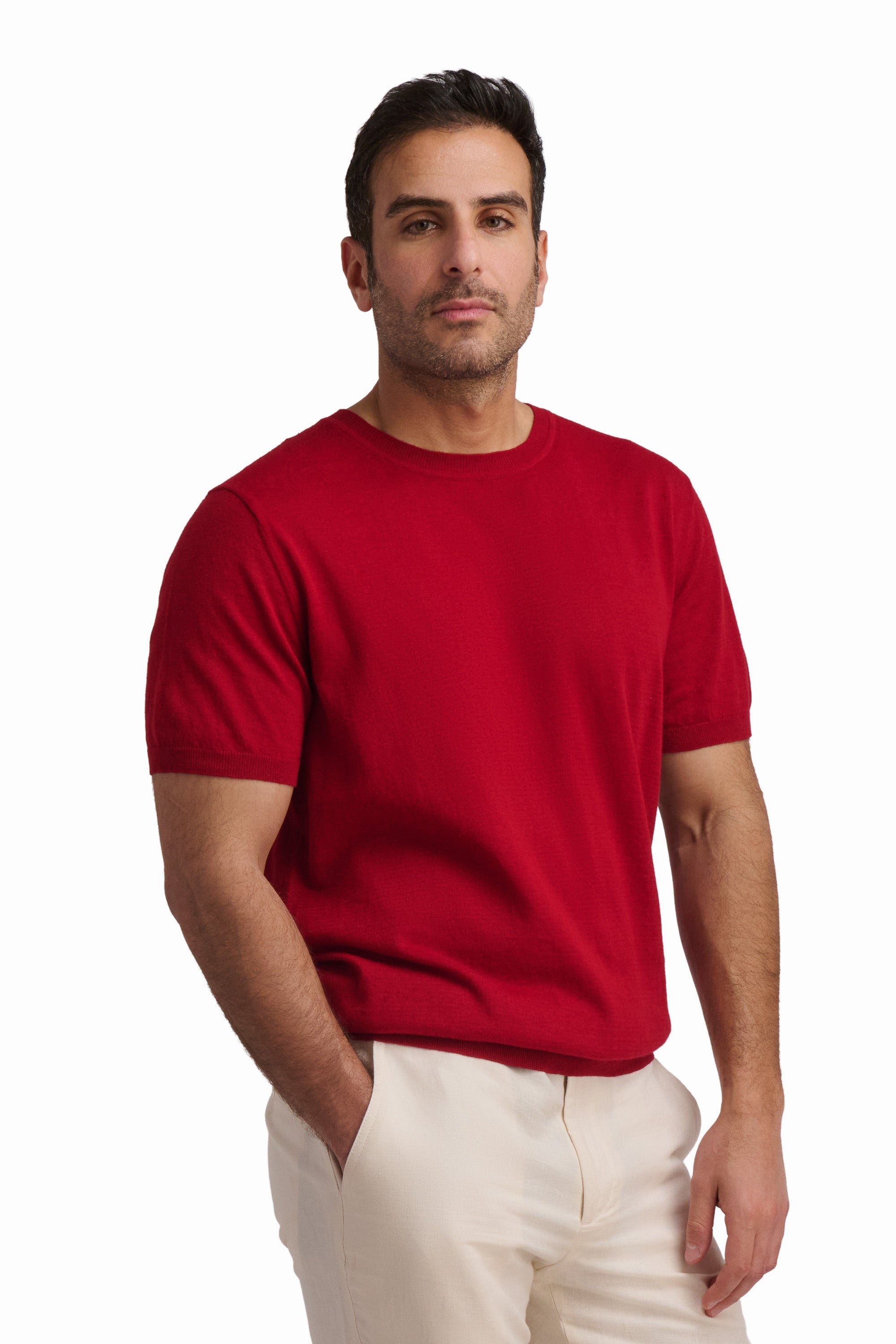 Crimson Linen-Blend T-Shirt
