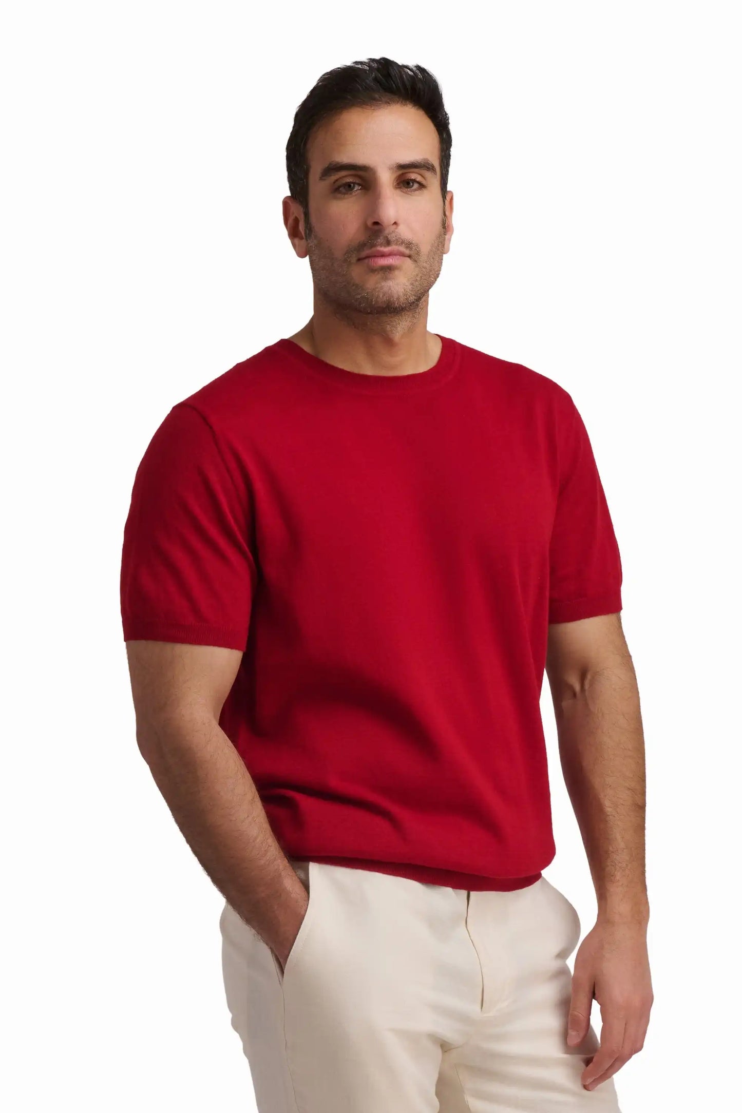 Crimson Linen-Blend T-Shirt
