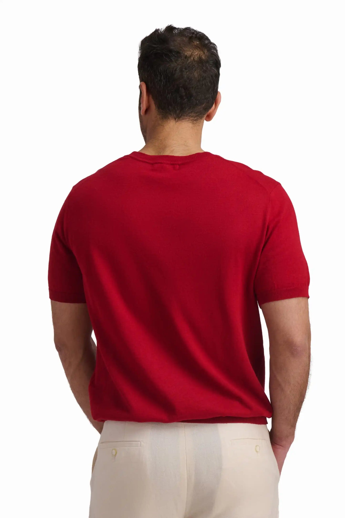 Crimson Linen-Blend T-Shirt