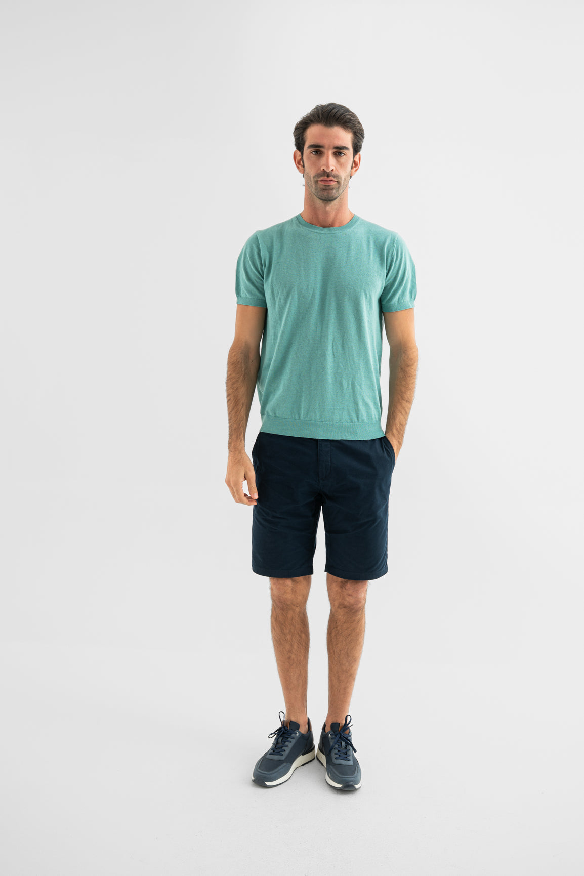 تيشيرت أزرق أكوا بياقة دائرية