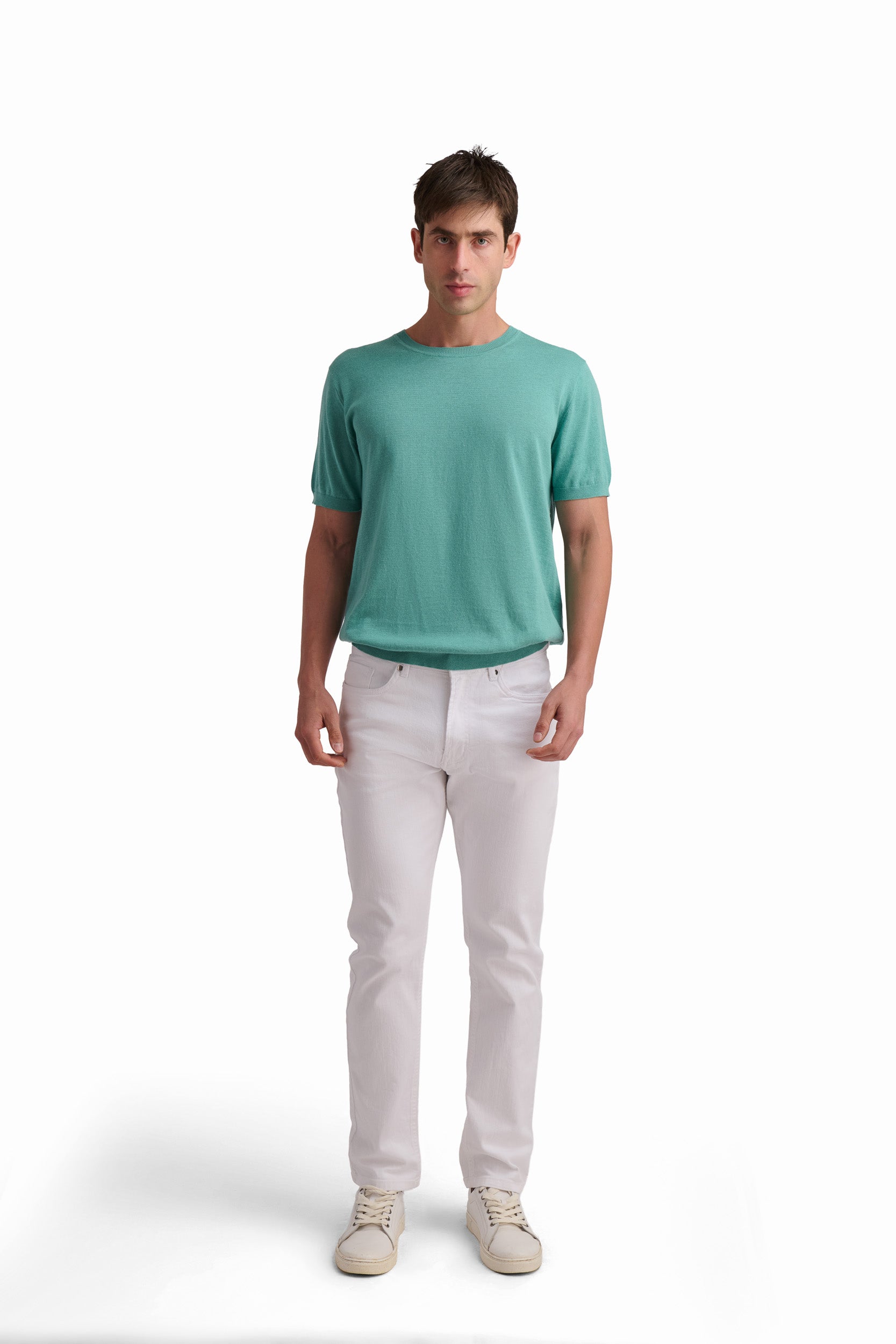 Aqua Cotton-Linen T-Shirt