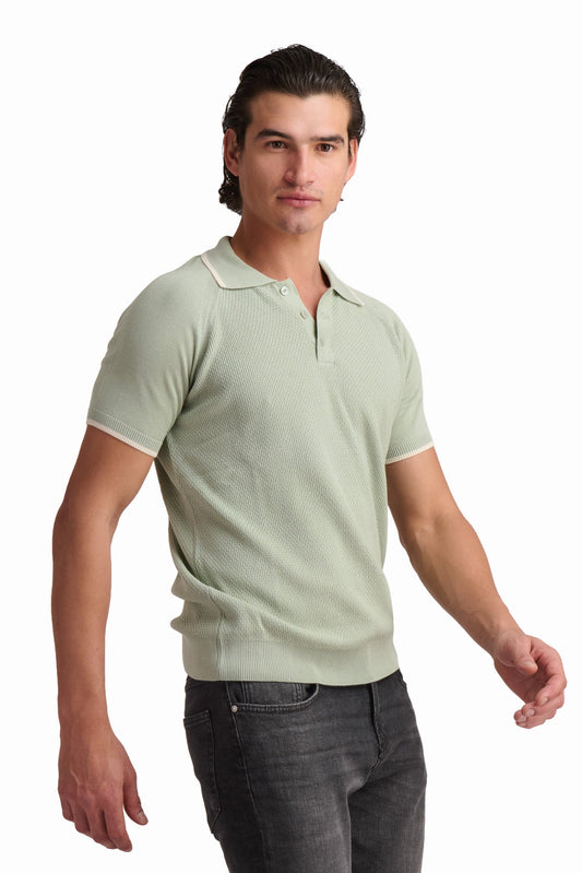 Sage Green Cotton-Modal Polo Shirt