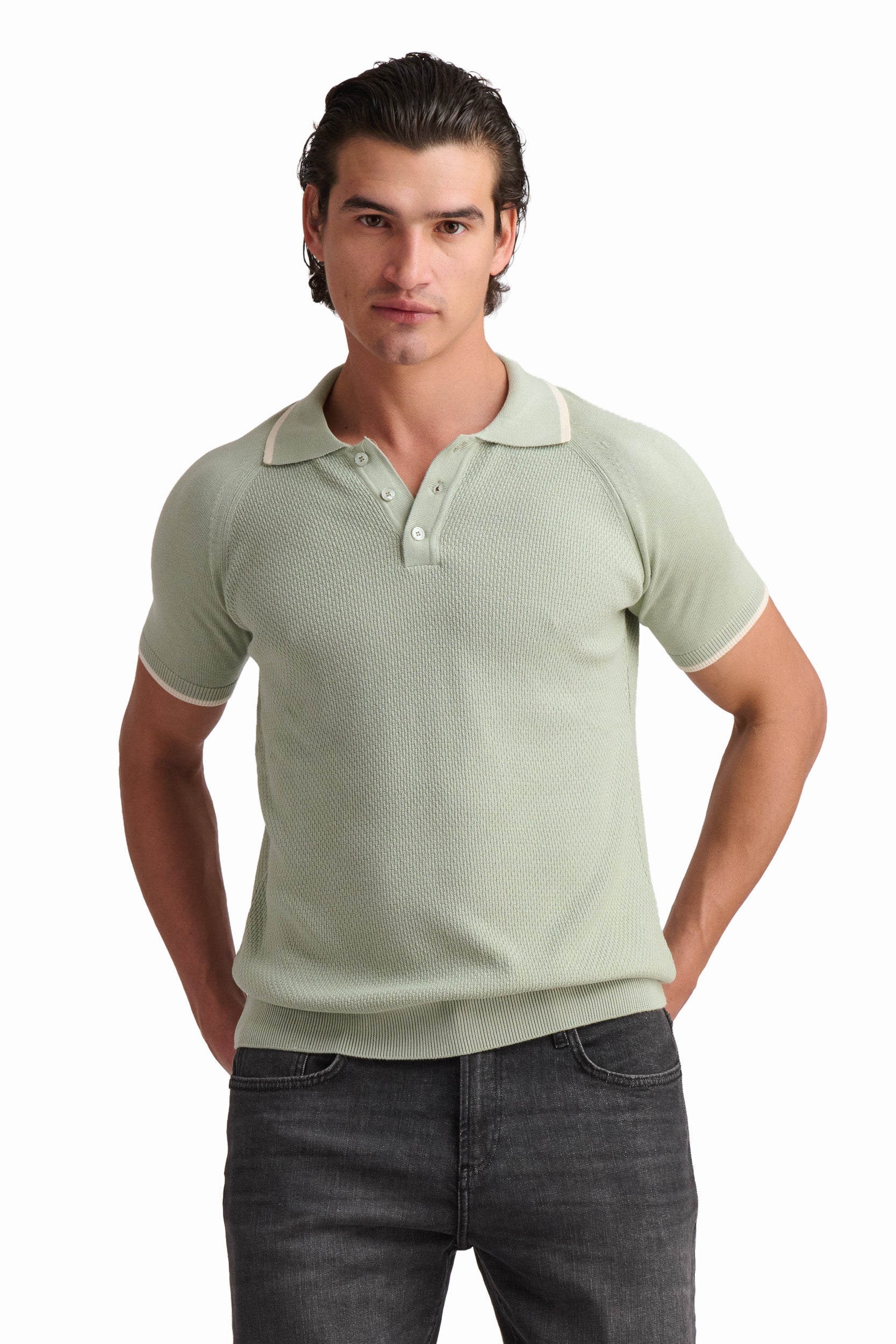 Men’s Sage Green Cotton-Modal Polo Shirt