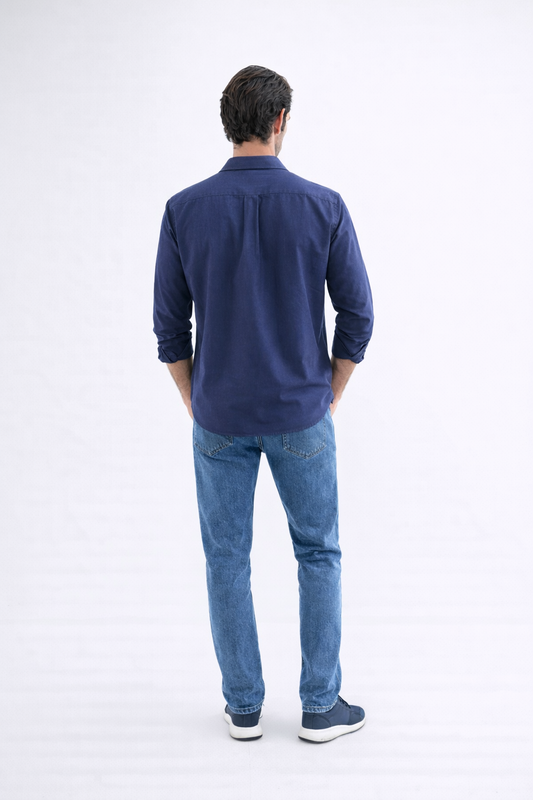 قميص قطن بلون أزرق داكن