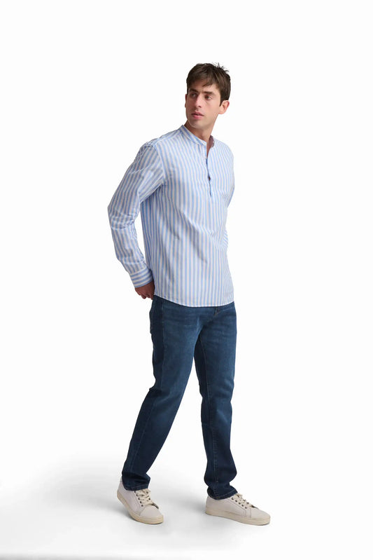 Blue Stripe Linen-Cotton Shirt