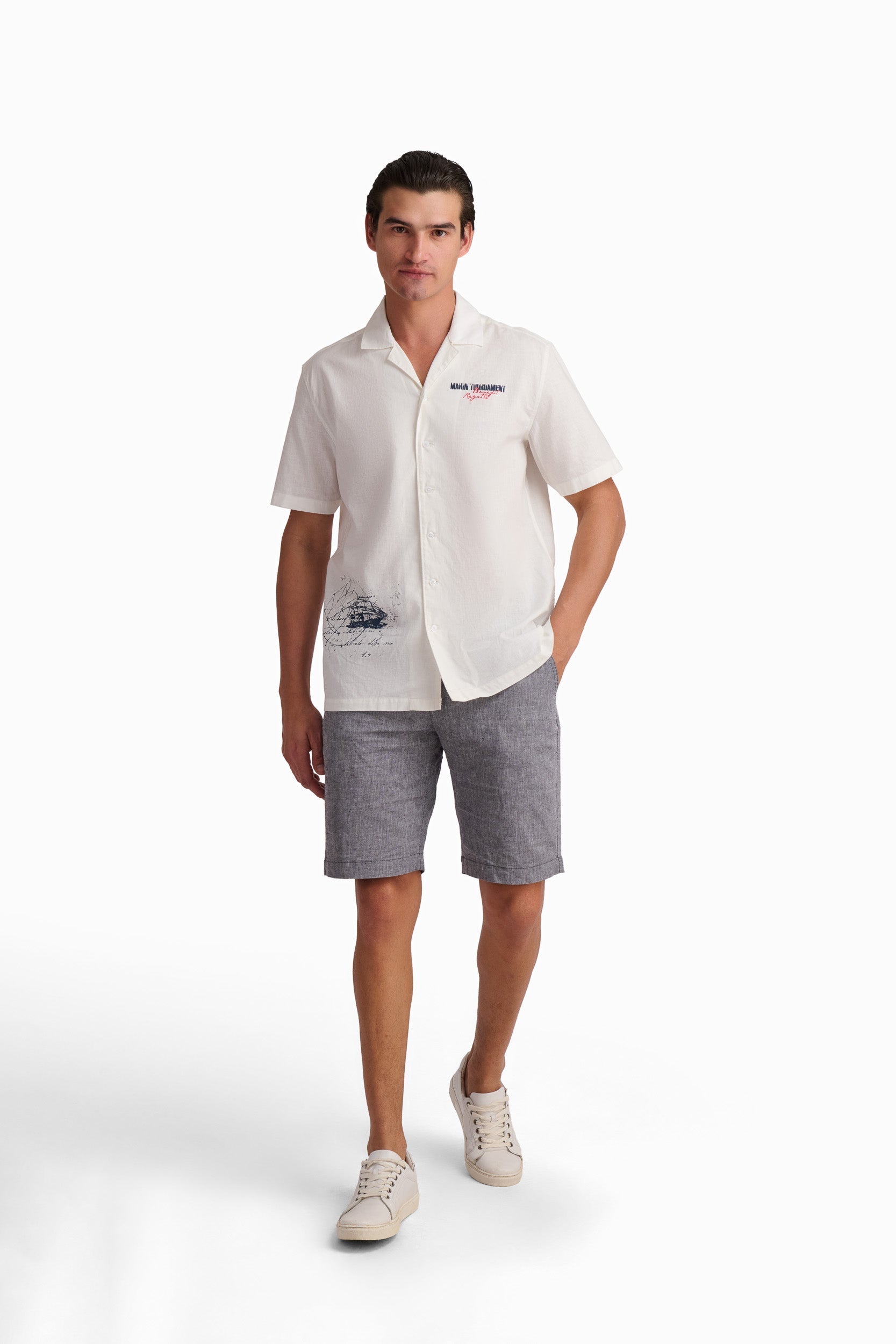 Men’s White Coastal Print Shirt