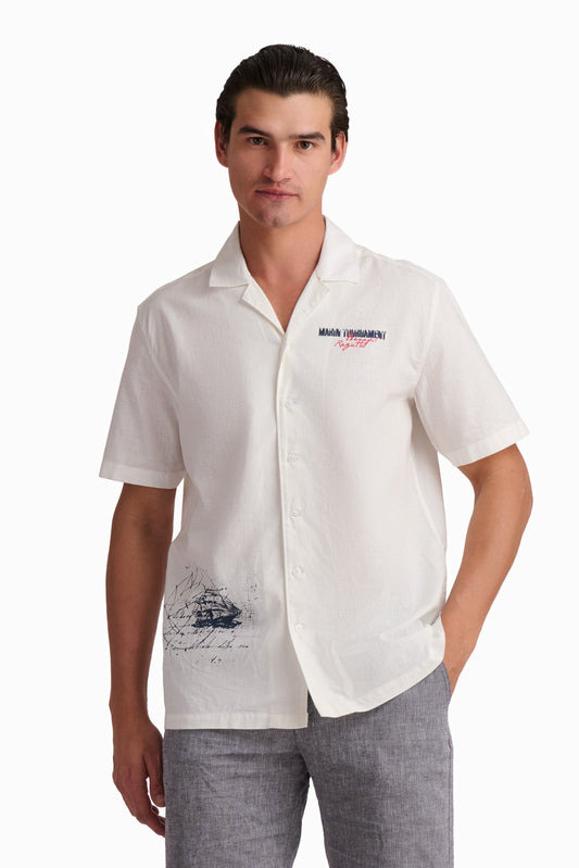 Men’s White Coastal Print Shirt