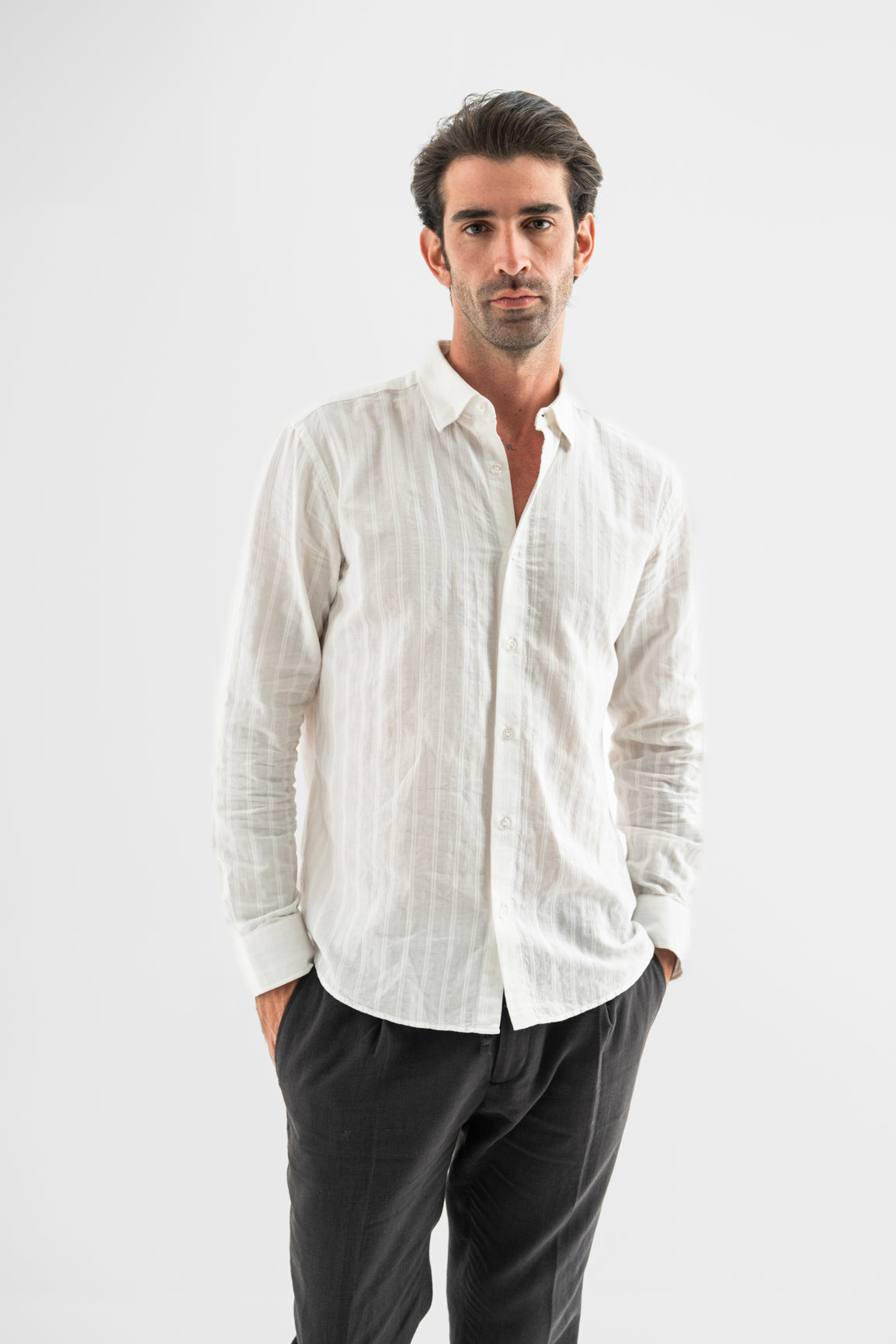White Cotton Textured Shirt