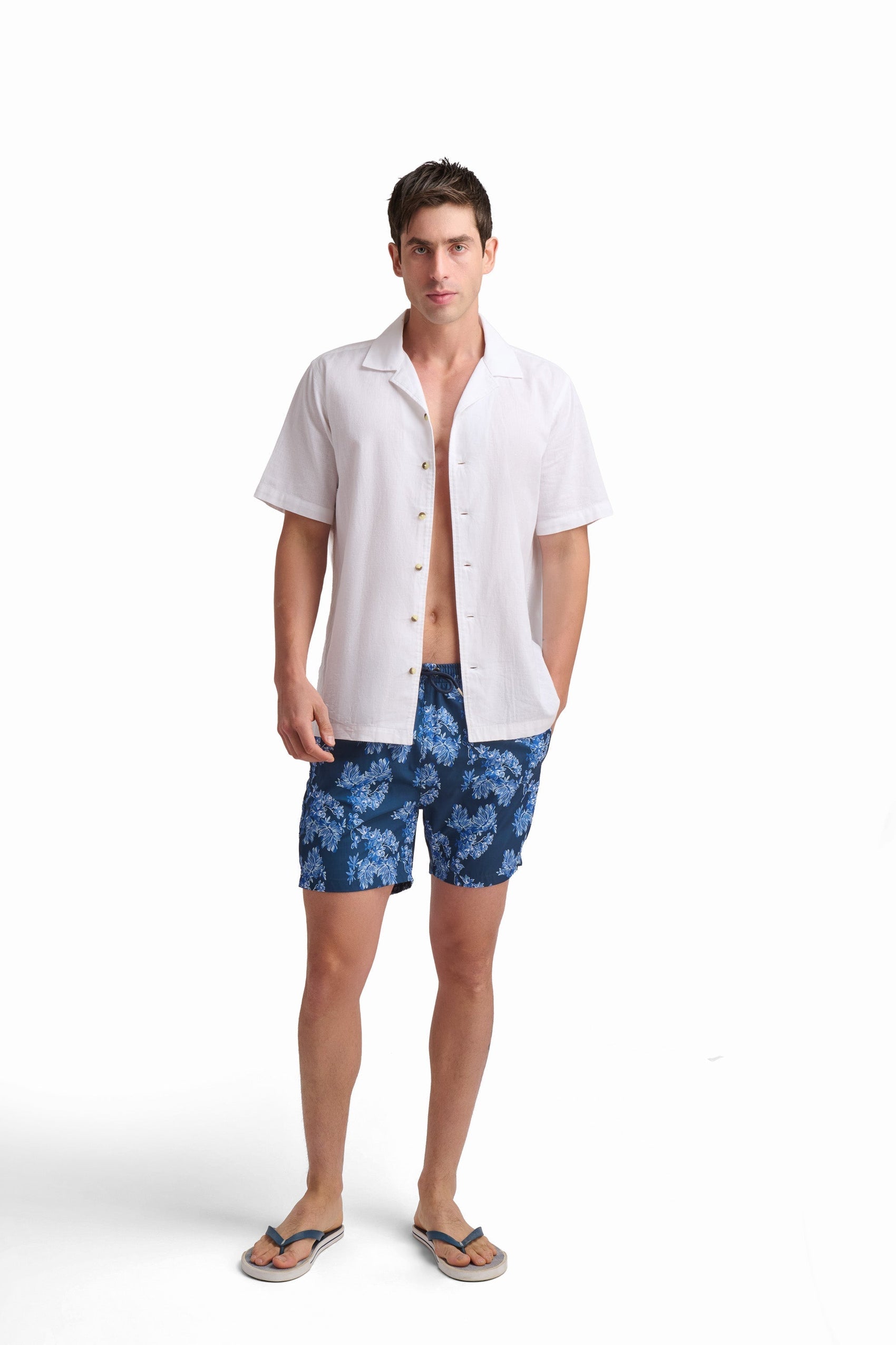 Blue Abstract Print Swim Shorts