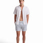 Light Blue Striped Swim Shorts