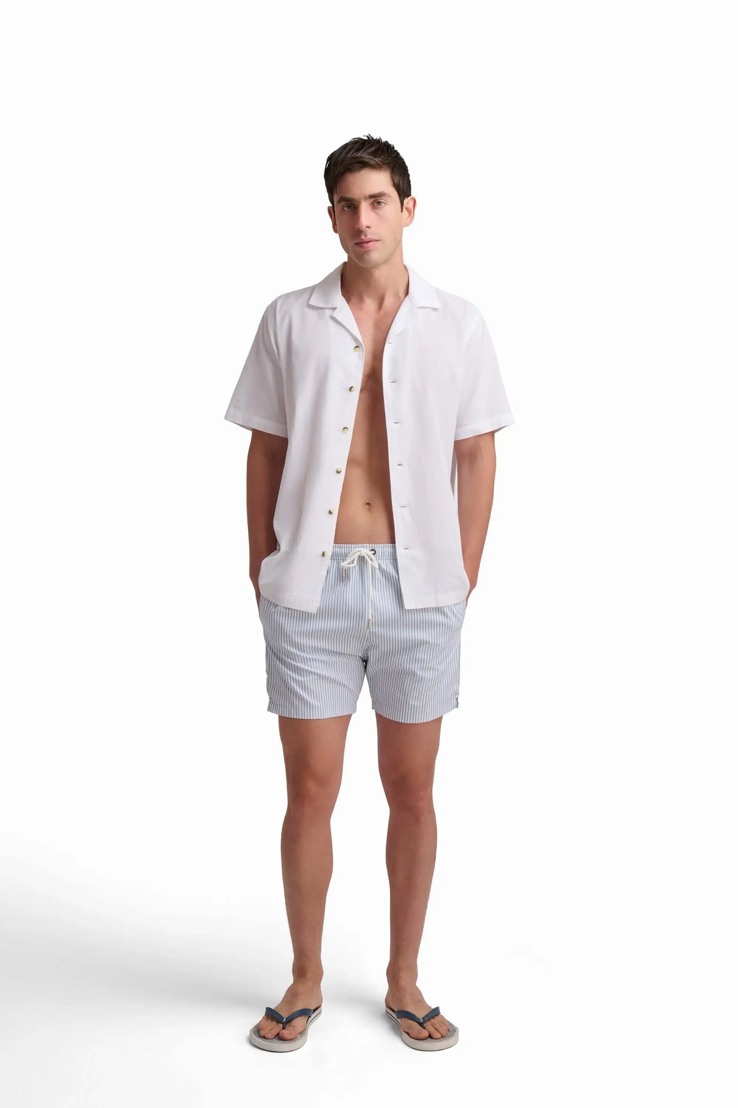 Light Blue Striped Swim Shorts
