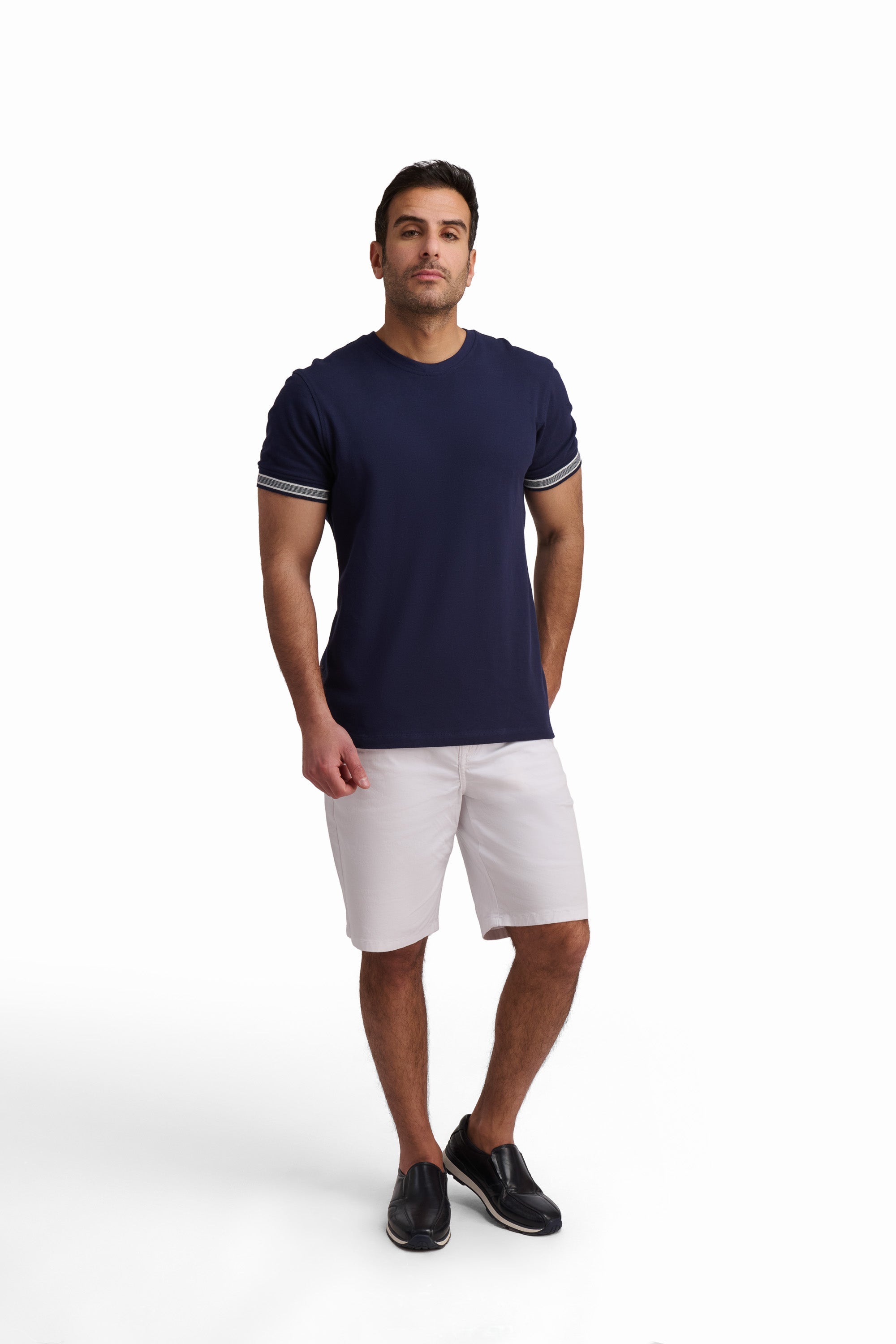 Navy Contrast Sleeve Cotton T-Shirt