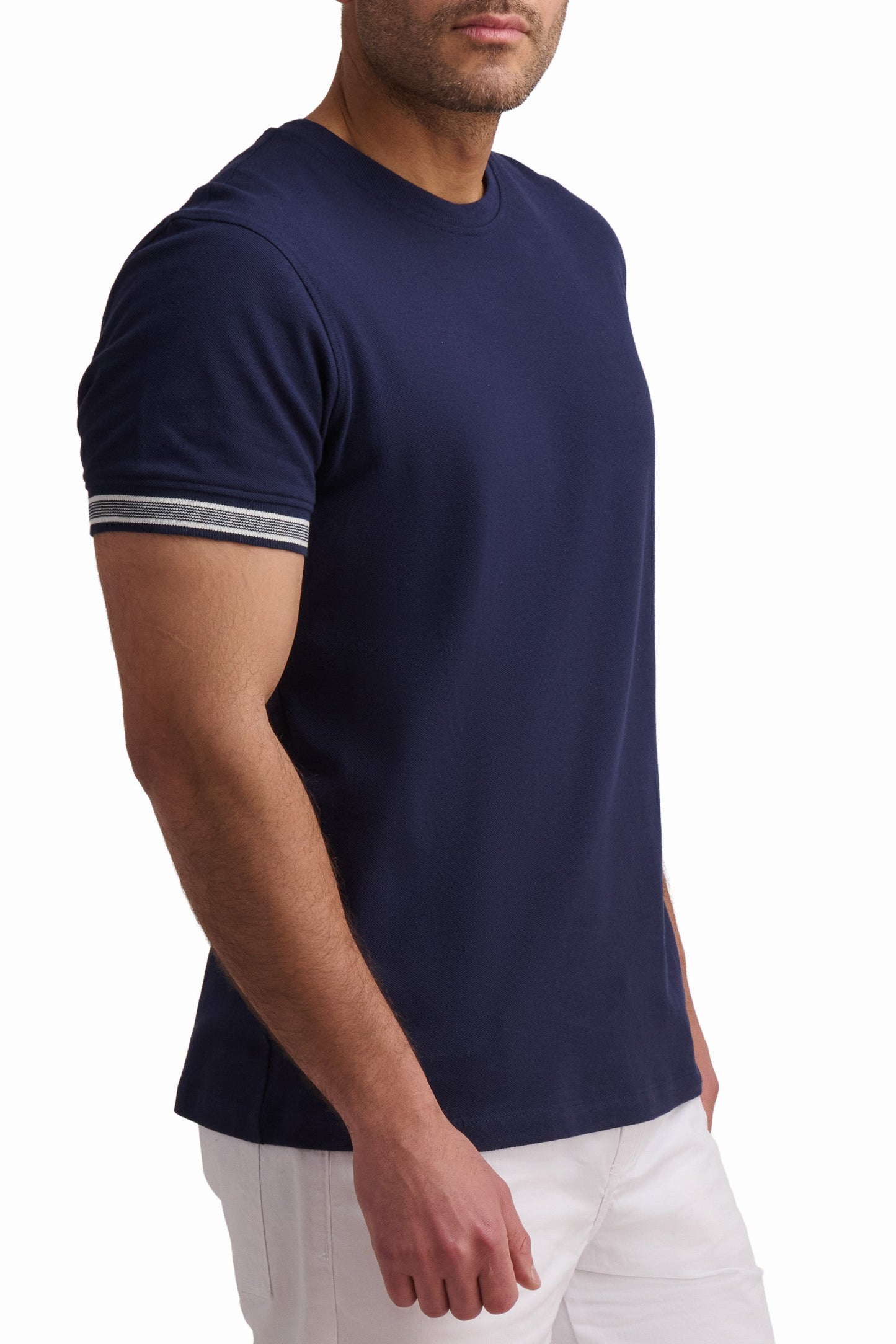 Navy Contrast Sleeve Cotton T-Shirt