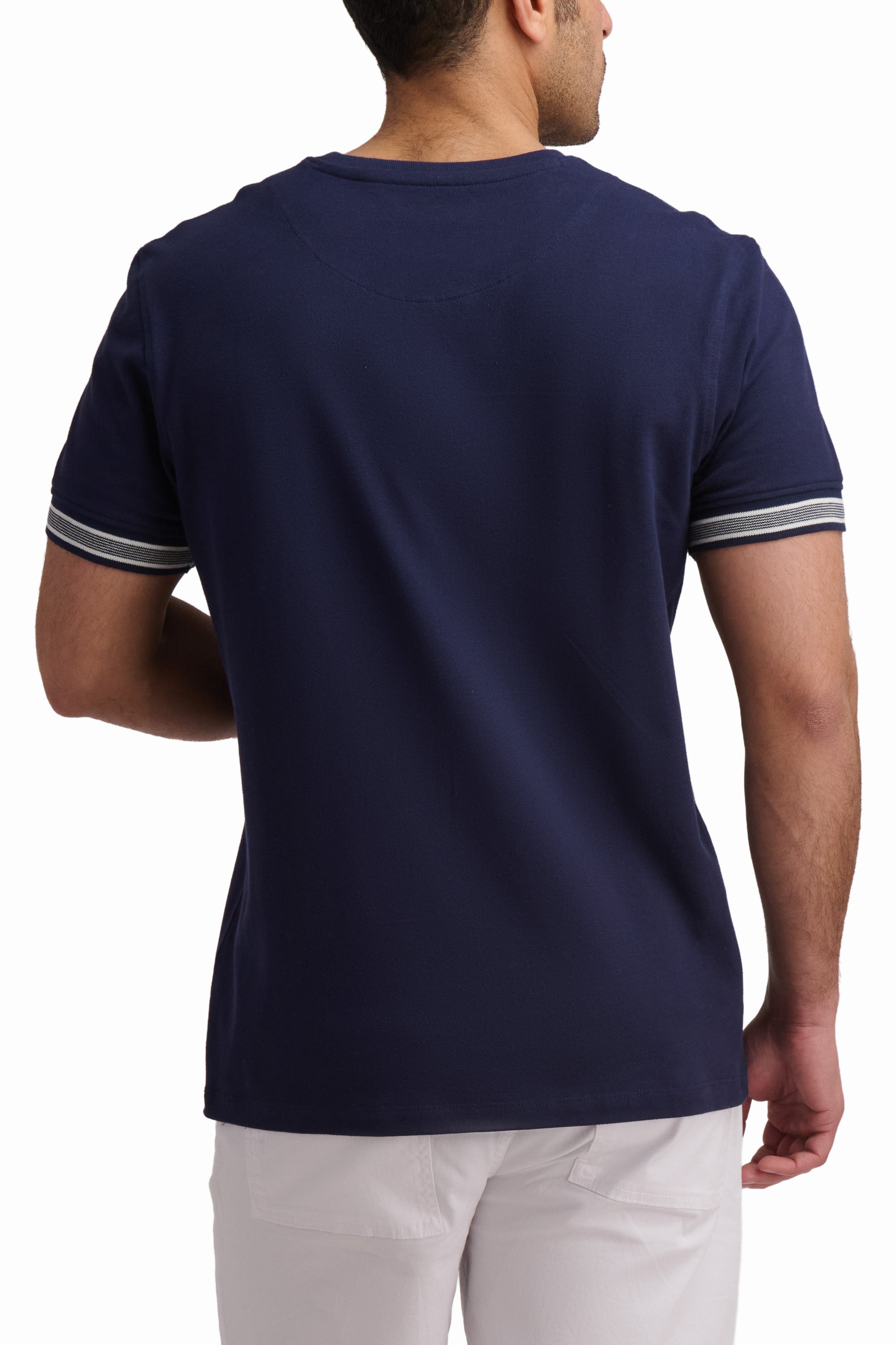 Navy Contrast Sleeve Cotton T-Shirt
