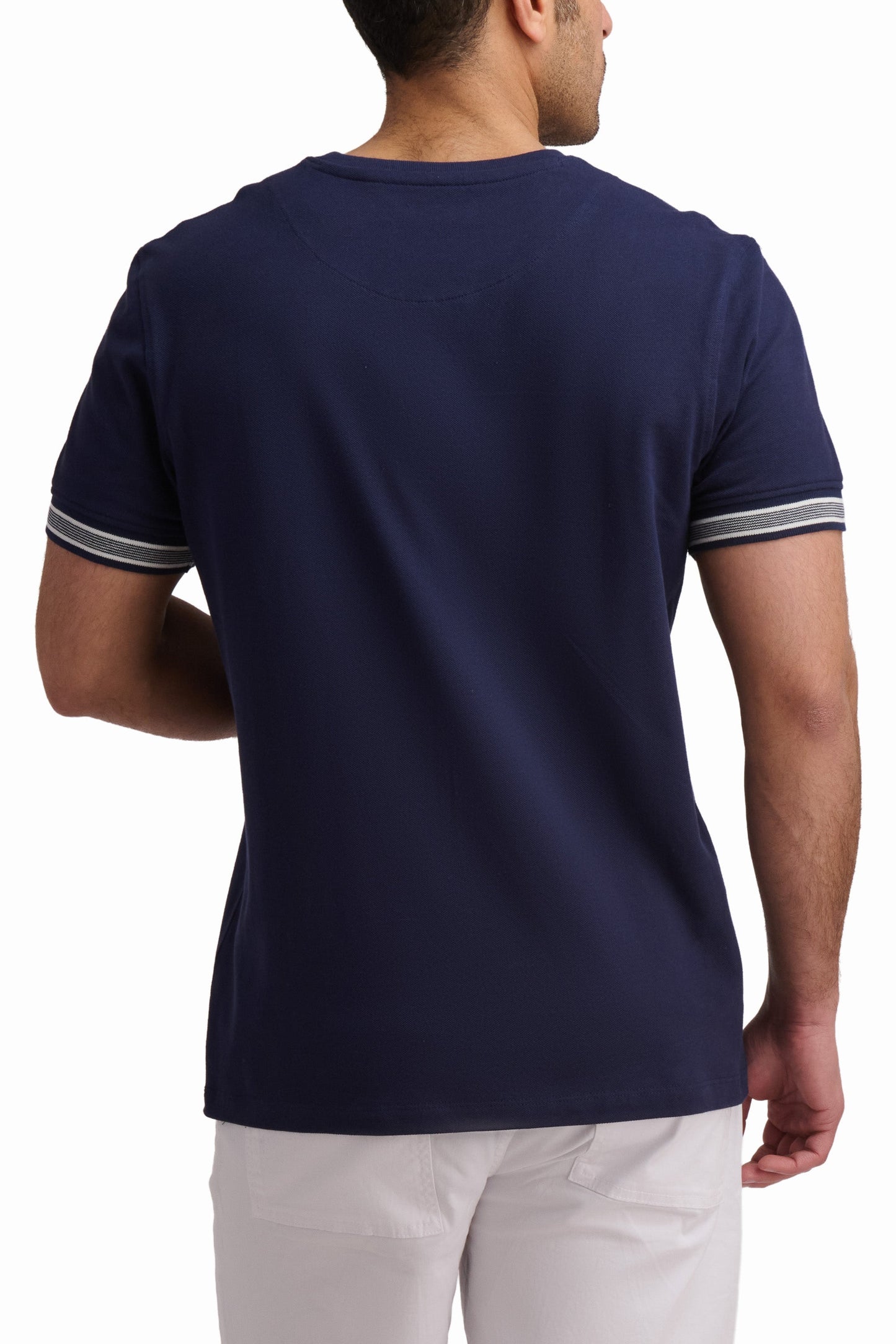 Navy Contrast Sleeve Cotton T-Shirt
