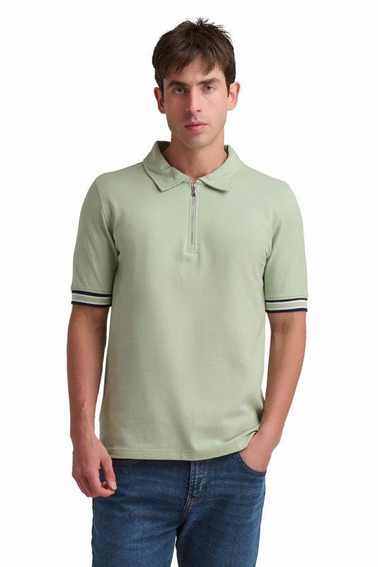 Men’s Sage Zip-Neck Cotton Polo Shirt