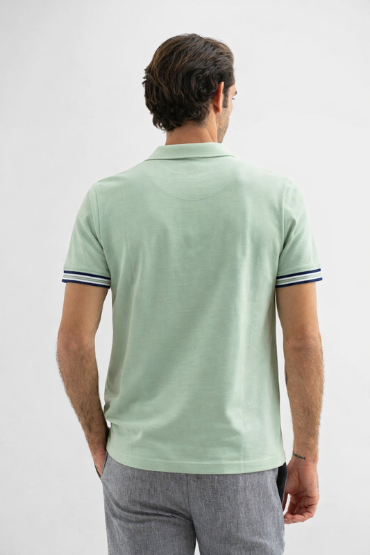 بولو رجالي قطني أخضر فاتح بسحاب أمامي