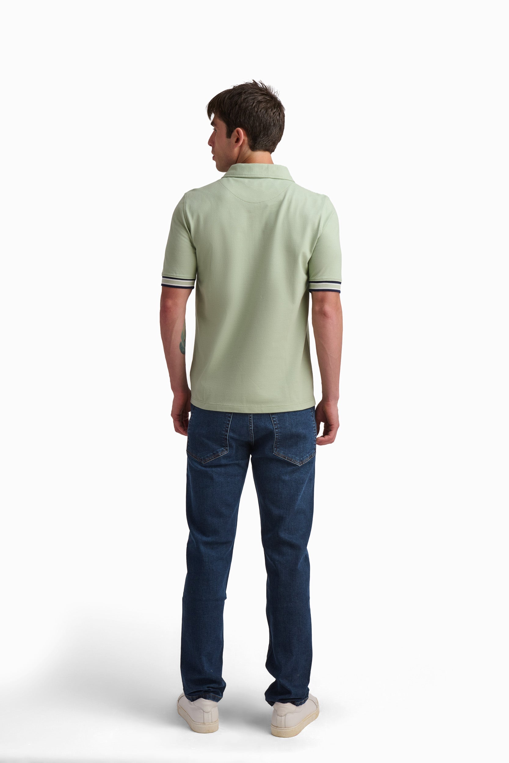 Men’s Sage Zip-Neck Cotton Polo Shirt