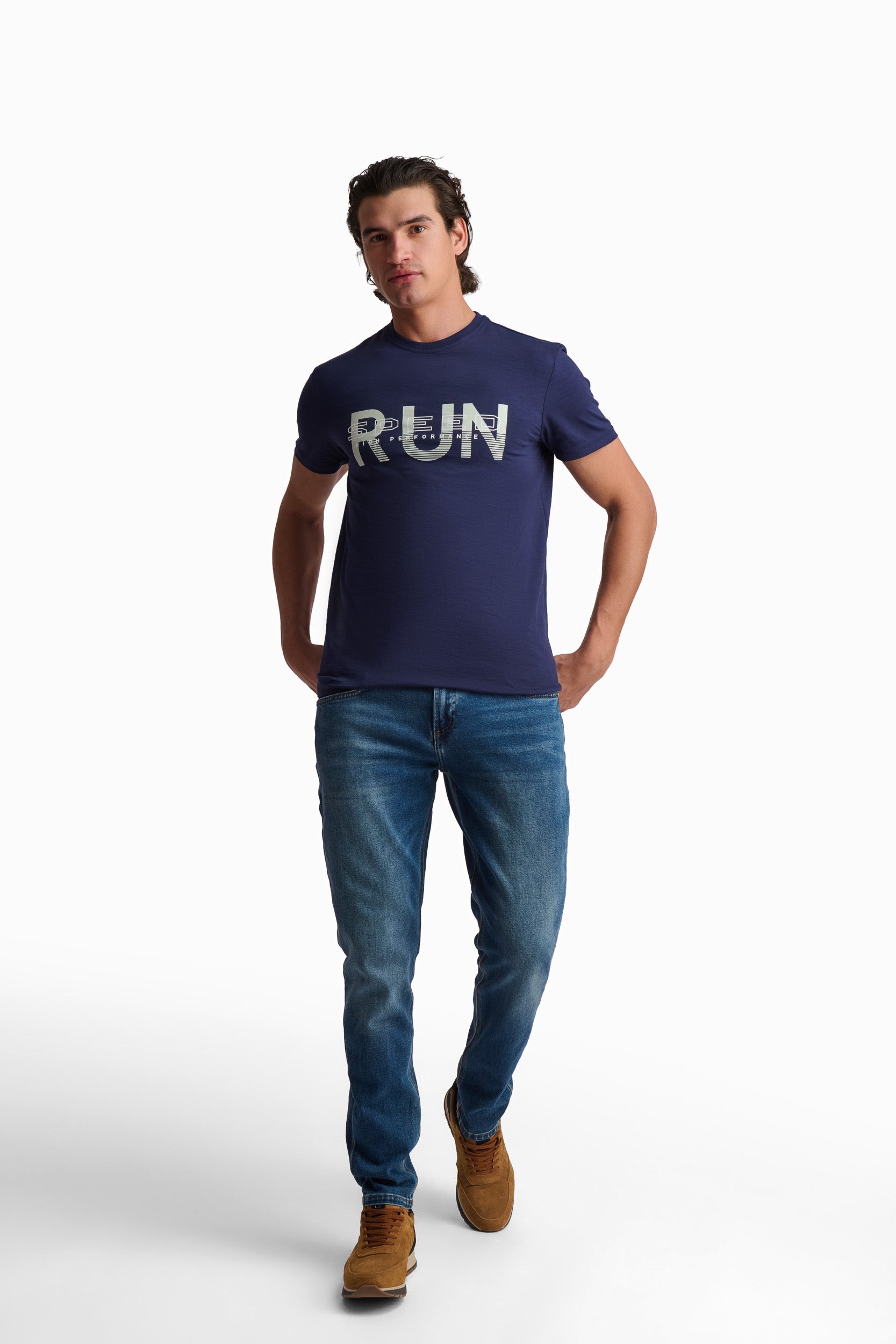 Navy Run Cotton T-Shirt