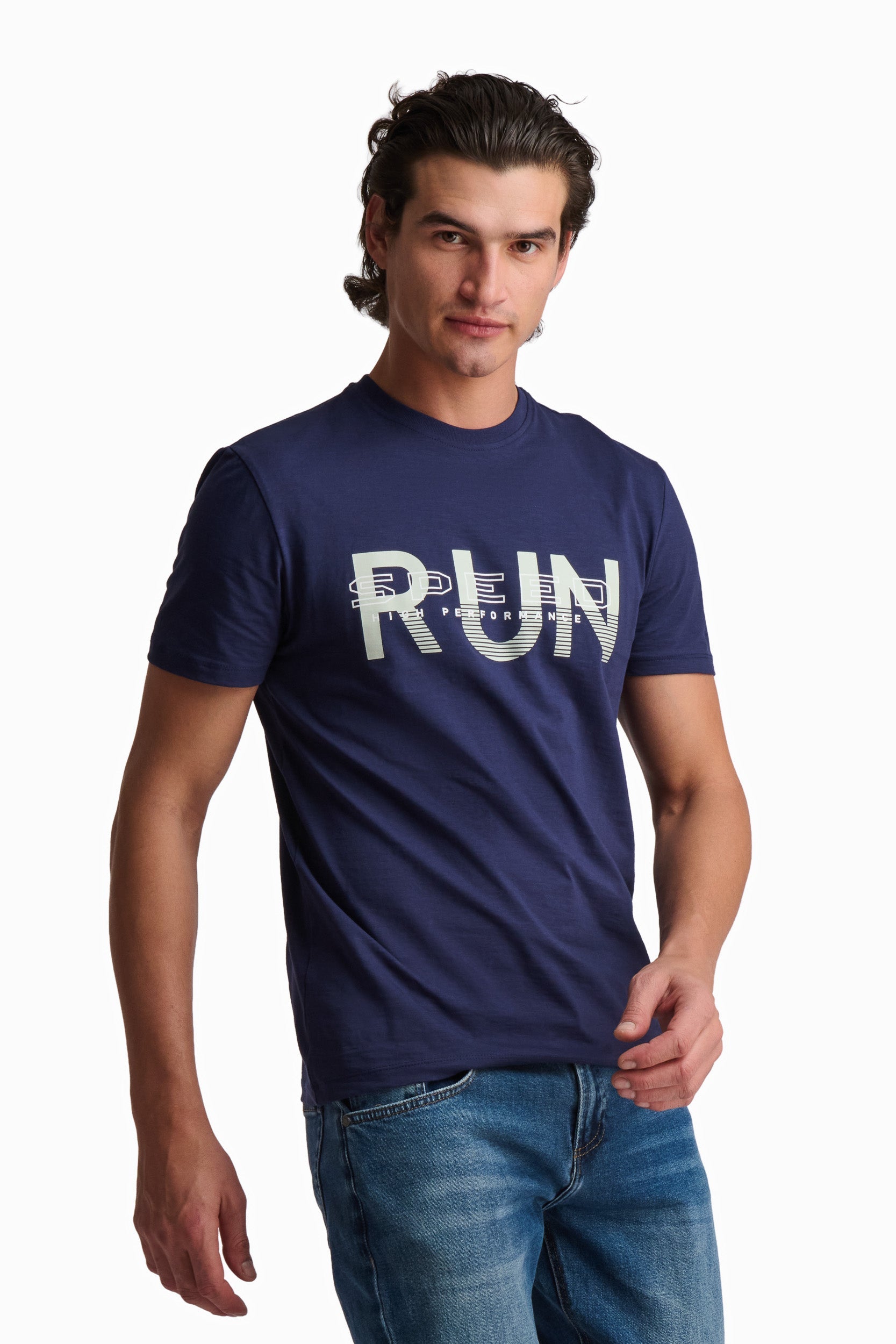 Navy Run Cotton T-Shirt