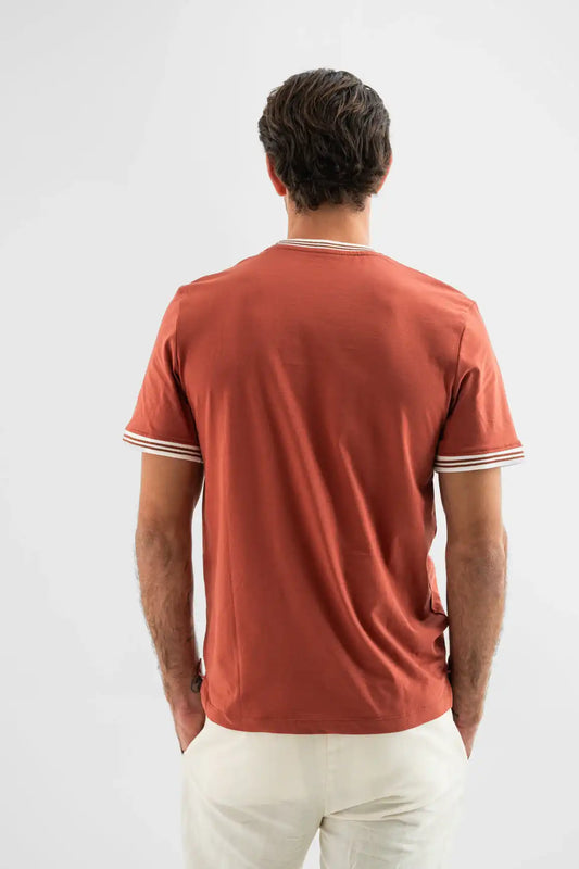 Rust Contrast-Trim Cotton T-Shirt