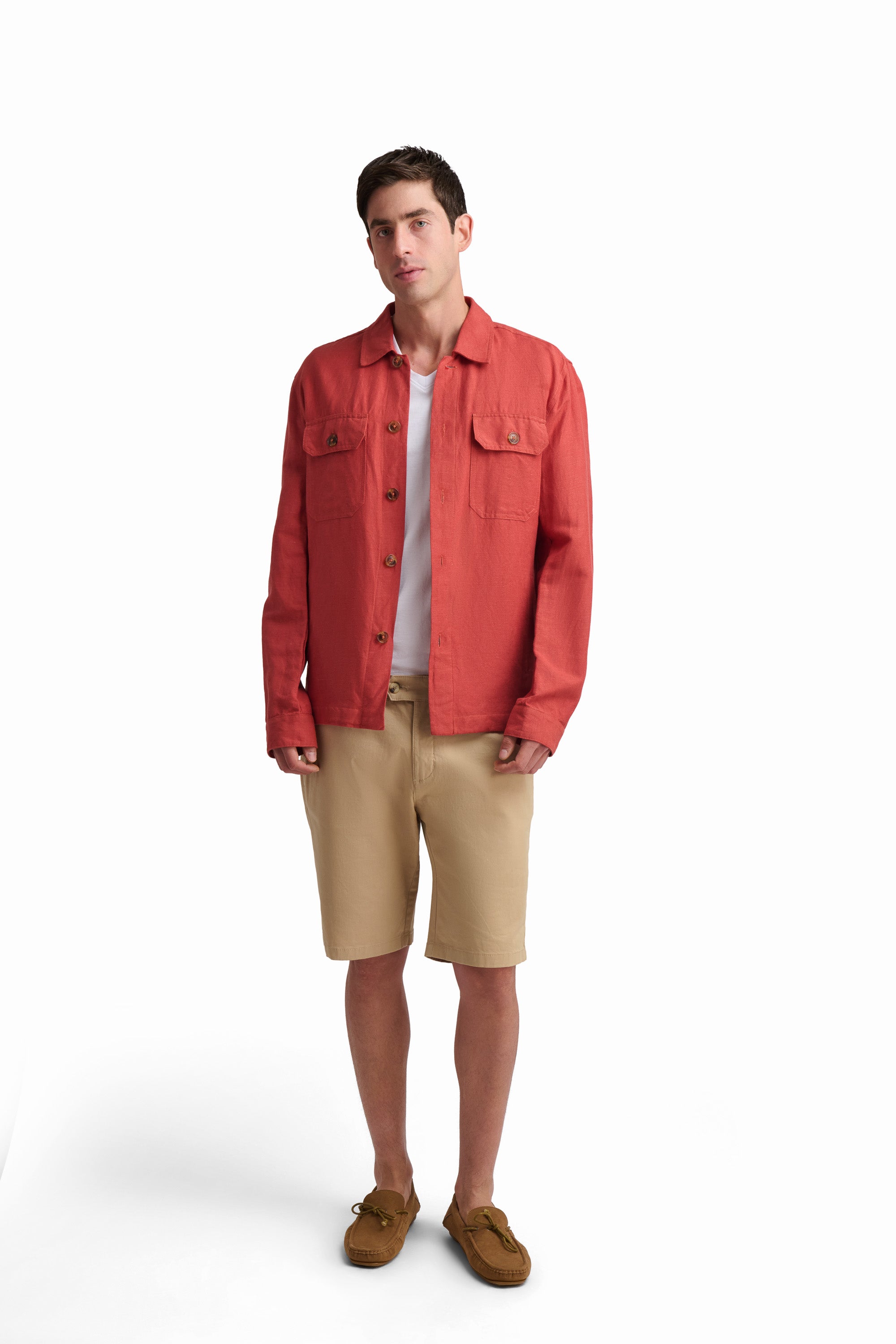 Rust Linen-Blend Utility Shirt Jacket