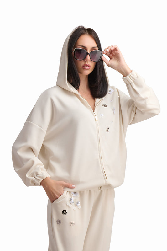 Cream Petal Zip Jacket