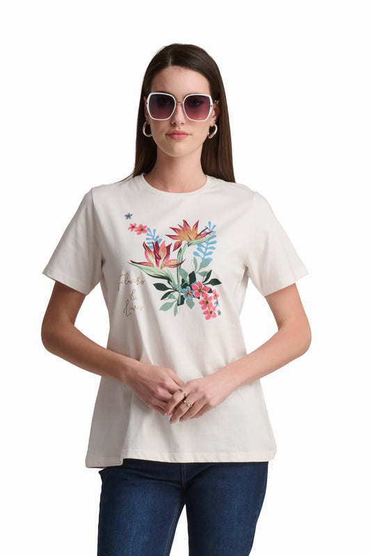 100% Cotton Floral Print T-Shirt